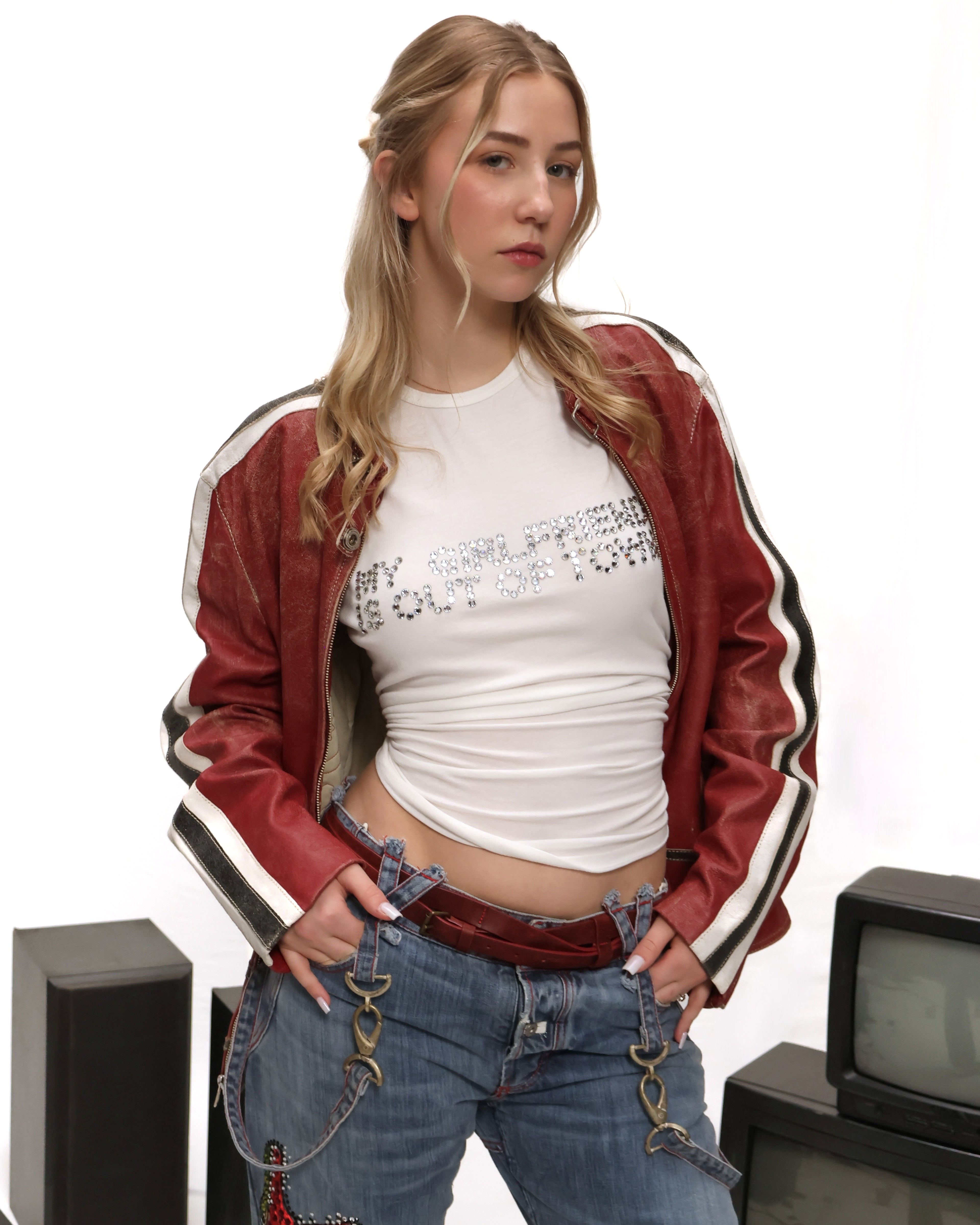 Red Parasuco distressed leather jacket