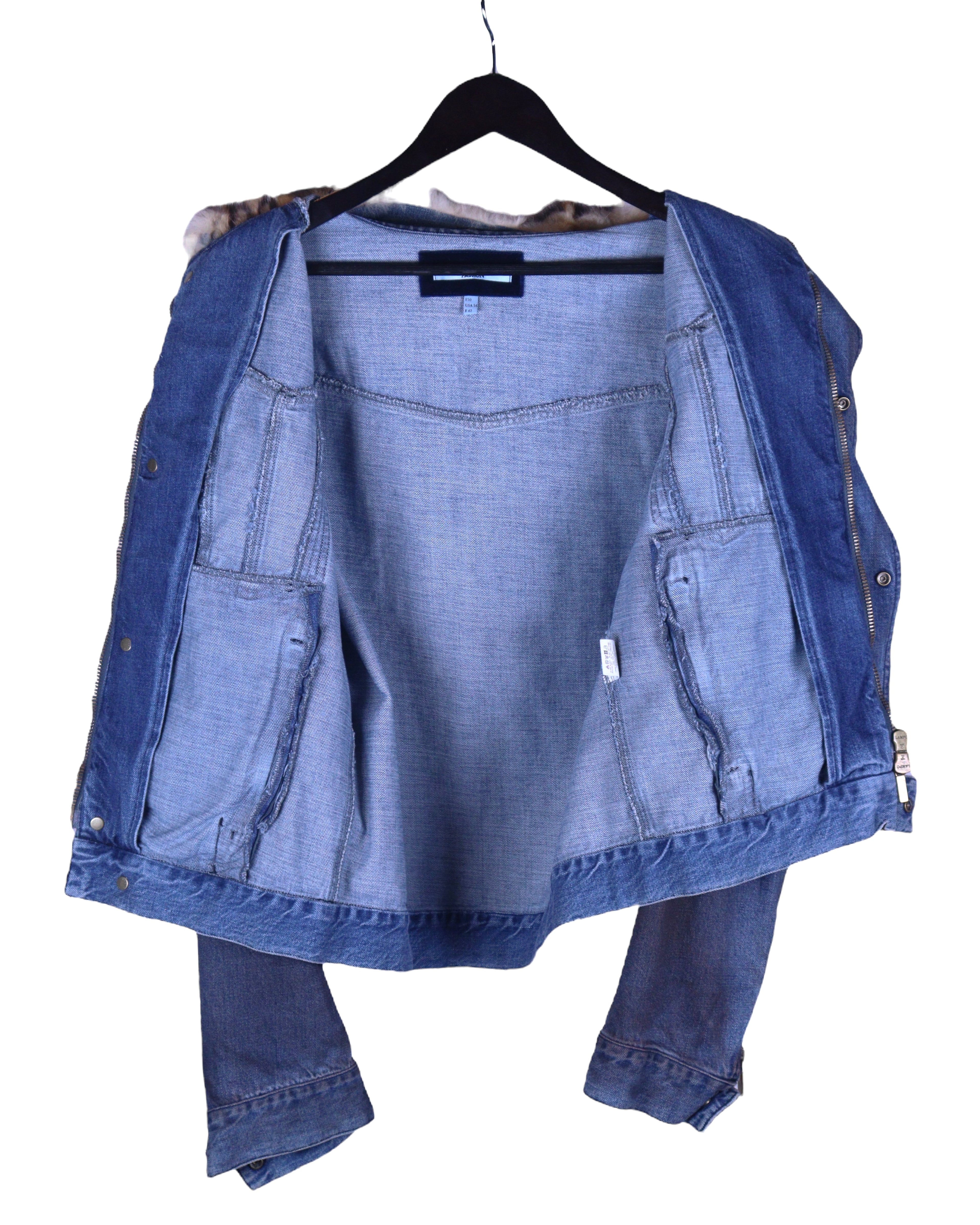 Voyage Passion denim jacket with Faux leopard Fur Collar