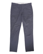 Tailored slim trousers in monochrome black and white with an all-over micro geometric print, smooth woven finish, clean waistband, side pockets and concealed fly. Straight-tapered legs with a retro/mod, designer vibe; second-hand and unique.