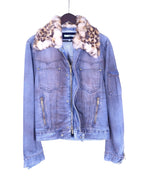 Voyage Passion denim jacket with Faux leopard Fur Collar