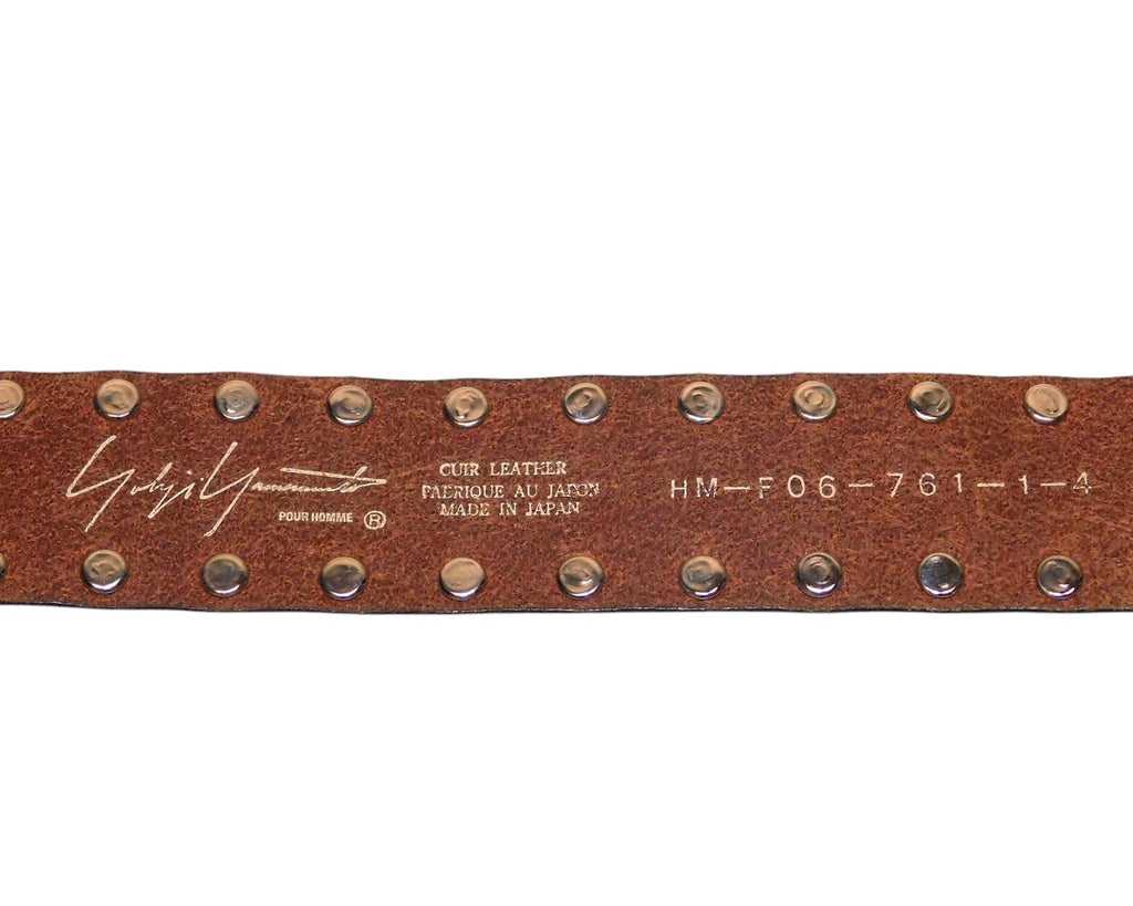 Yohji Yamamoto brown leather belt with studded rivet