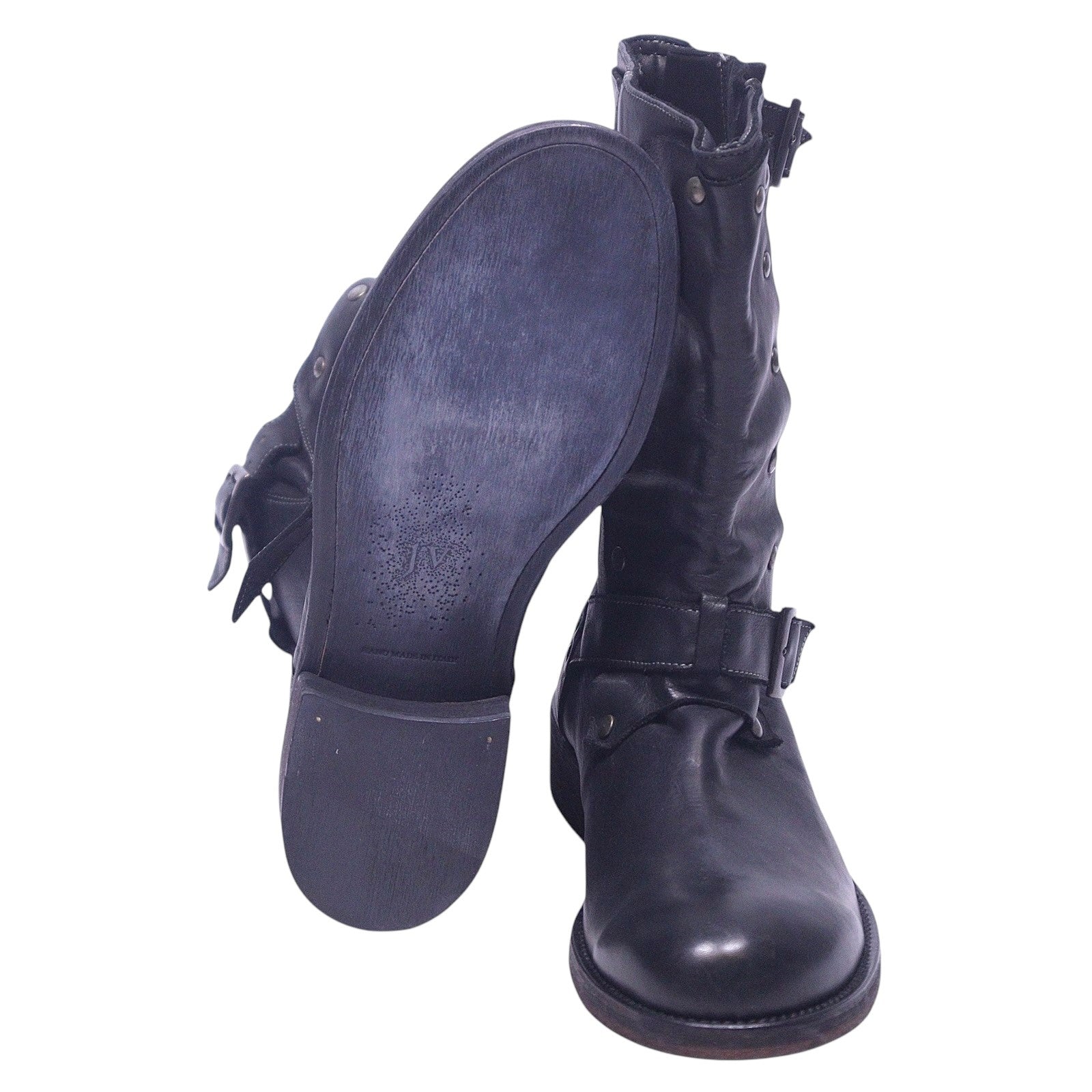 John Varvatos black leather boots with buckled strap