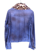 Voyage Passion denim jacket with Faux leopard Fur Collar