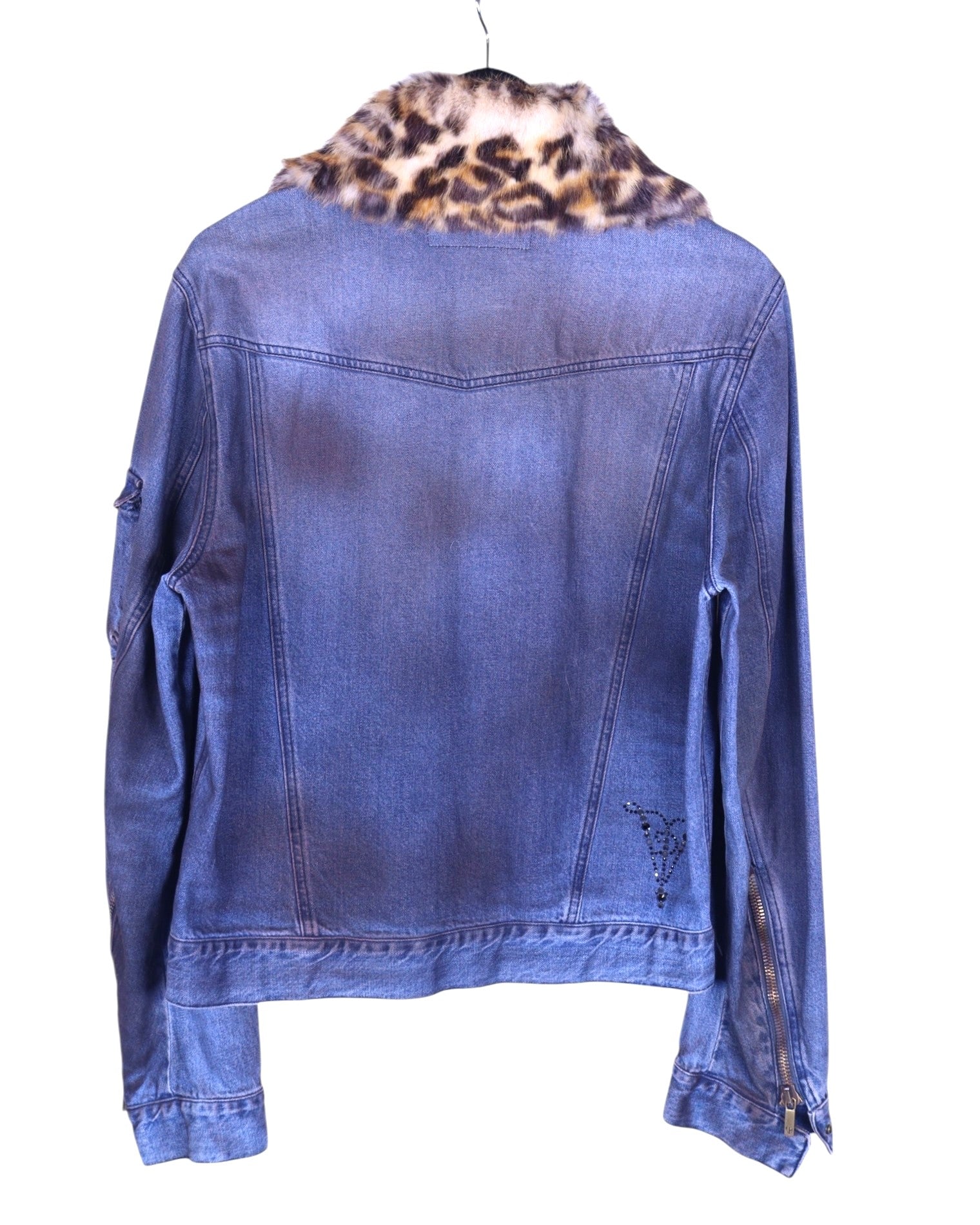 Voyage Passion denim jacket with Faux leopard Fur Collar