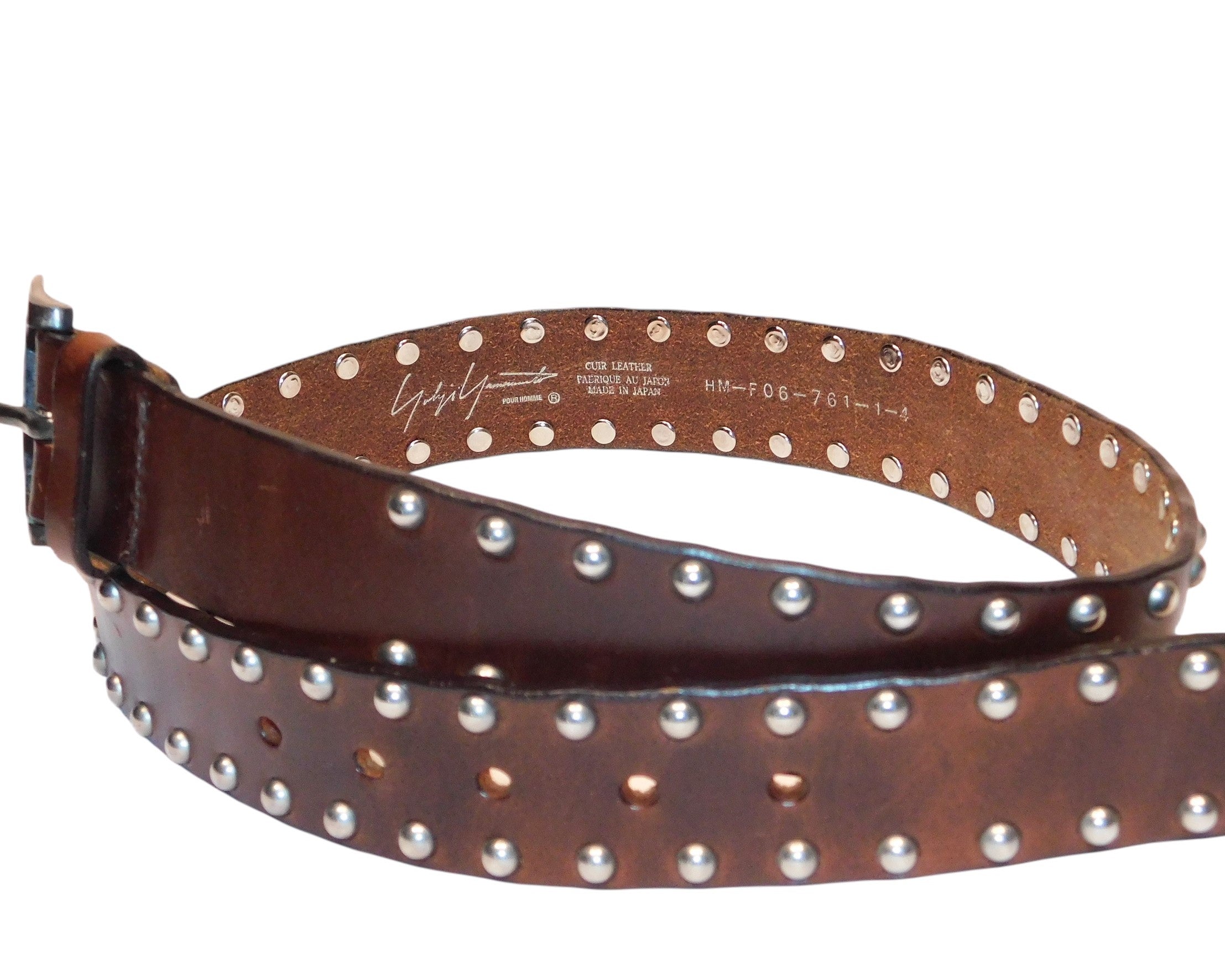 Yohji Yamamoto brown leather belt with studded rivet