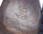 Roberto Cavalli black leather santiag boots with snakeskin
