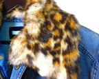 Voyage Passion denim jacket with Faux leopard Fur Collar