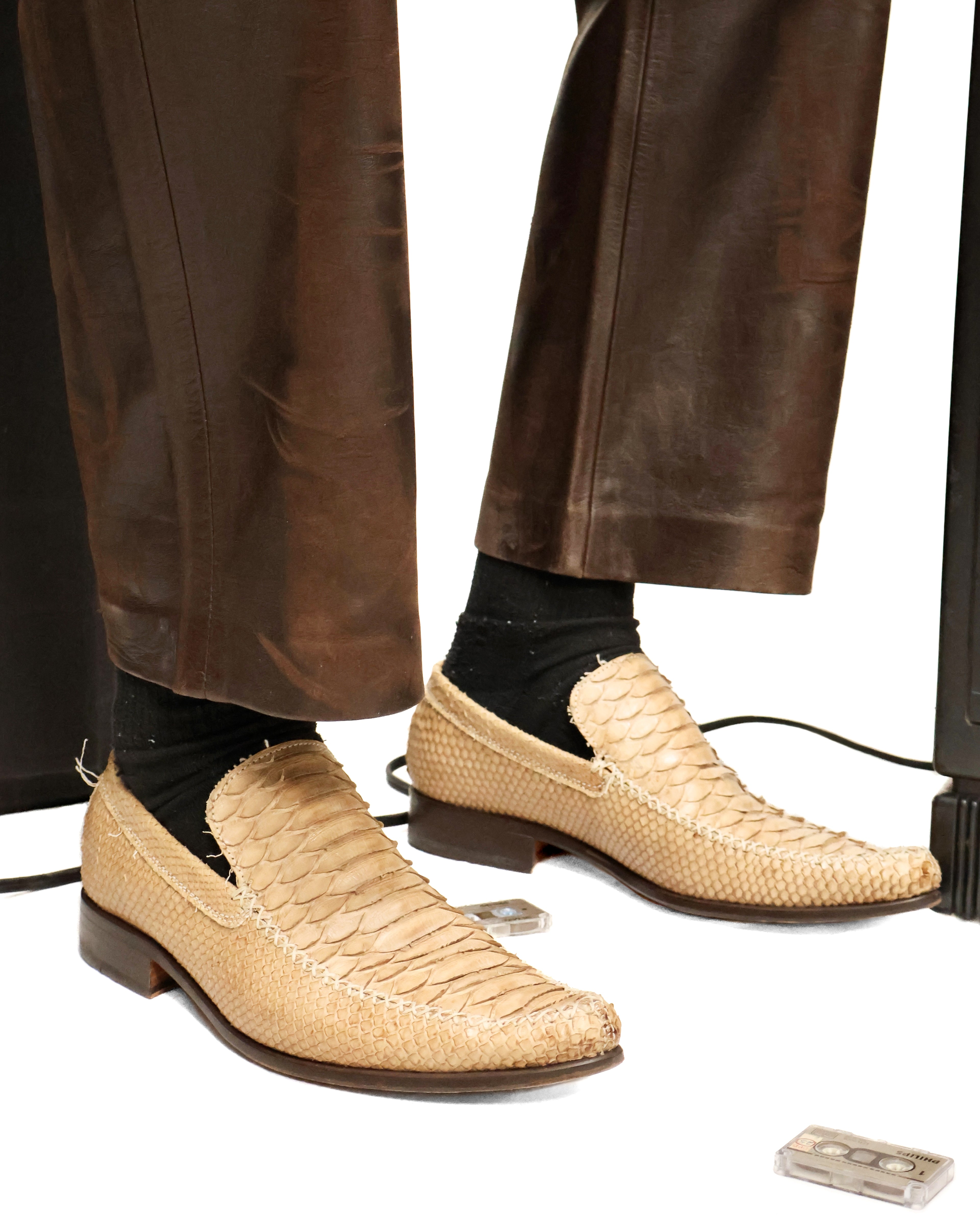 Roberto Cavalli beige python leather loafers