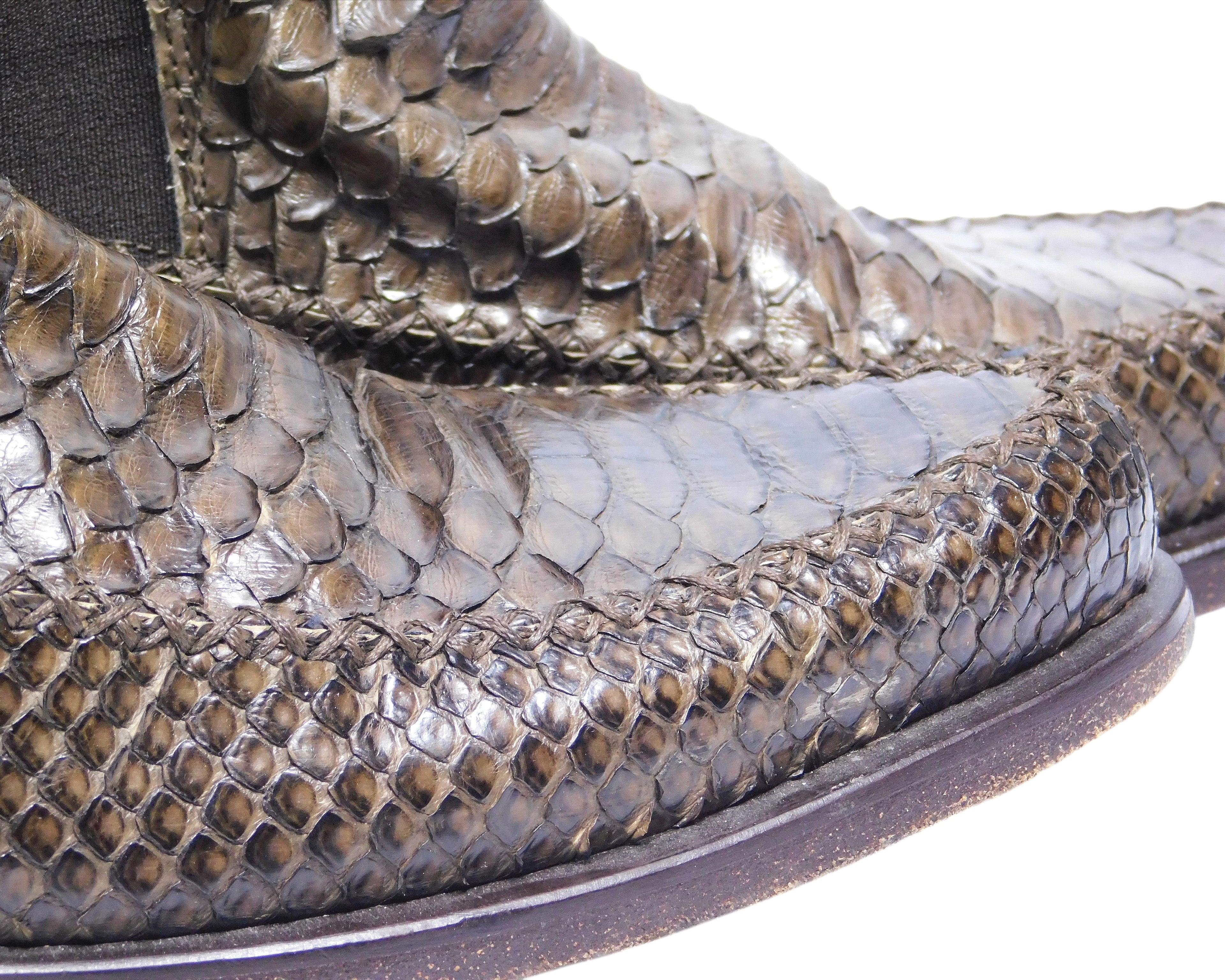 Roberto Cavalli brown python leather chelsea boots