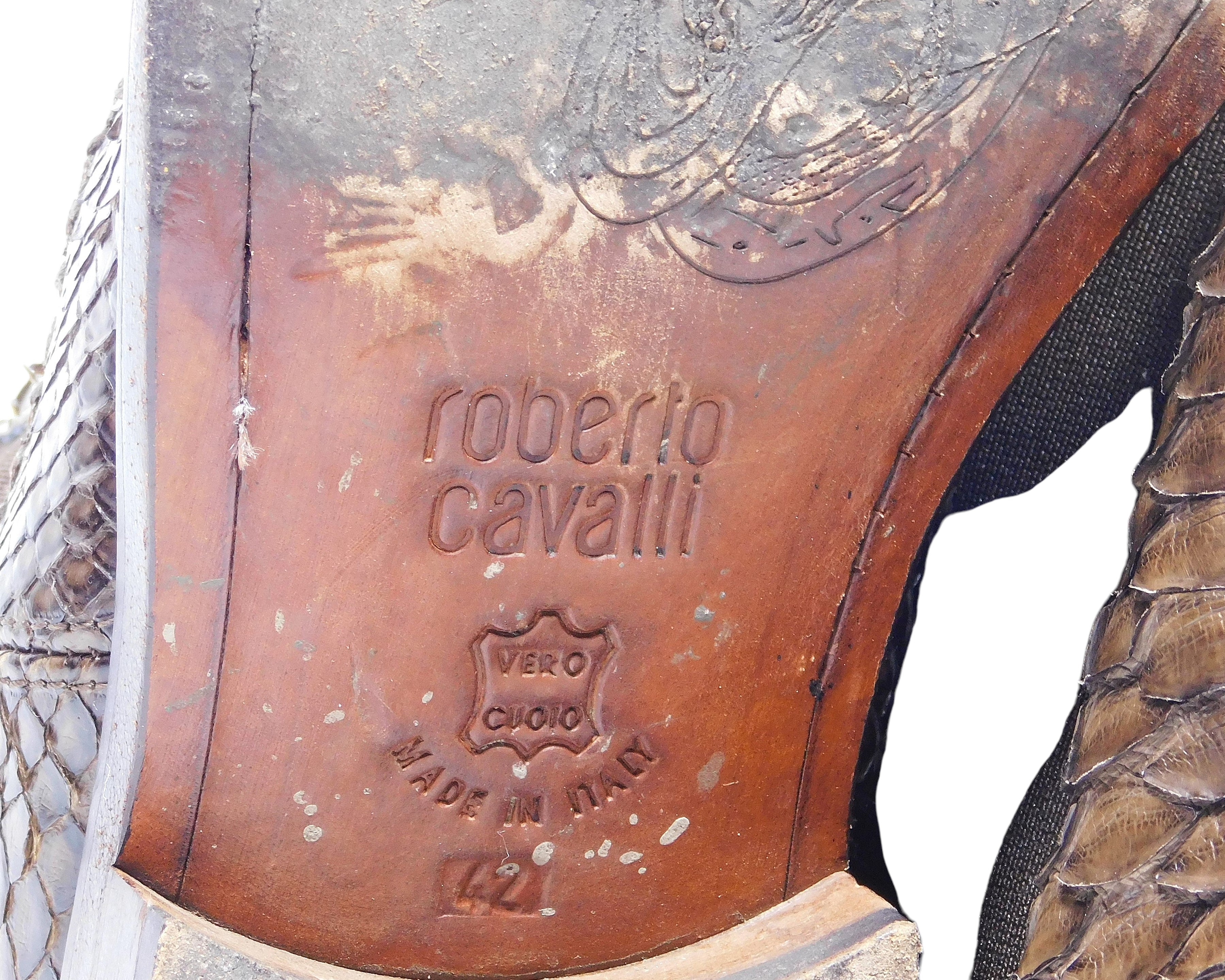 Roberto Cavalli brown python leather chelsea boots