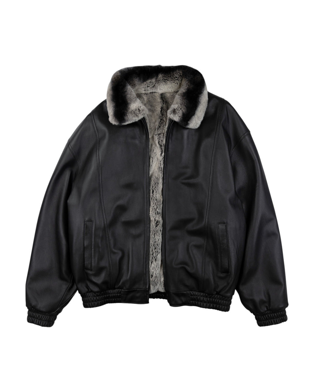 Reversible Rex Rabbit Chinchilla Leather Jacket