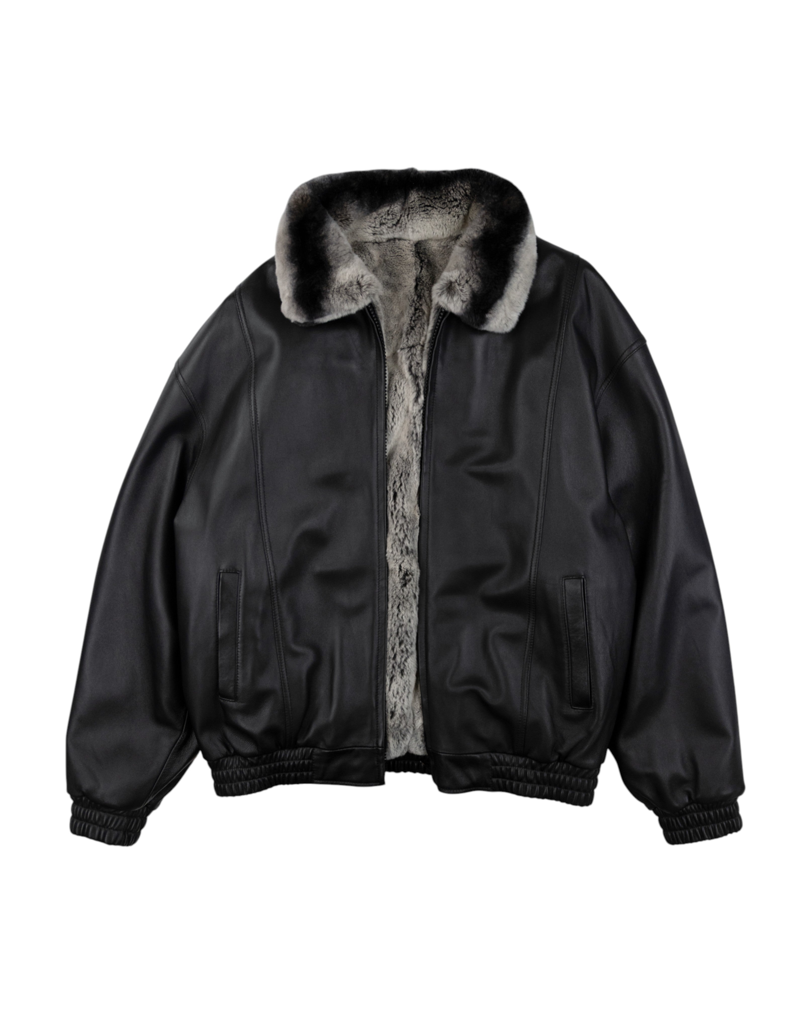 Reversible Rex Rabbit Chinchilla Leather Jacket