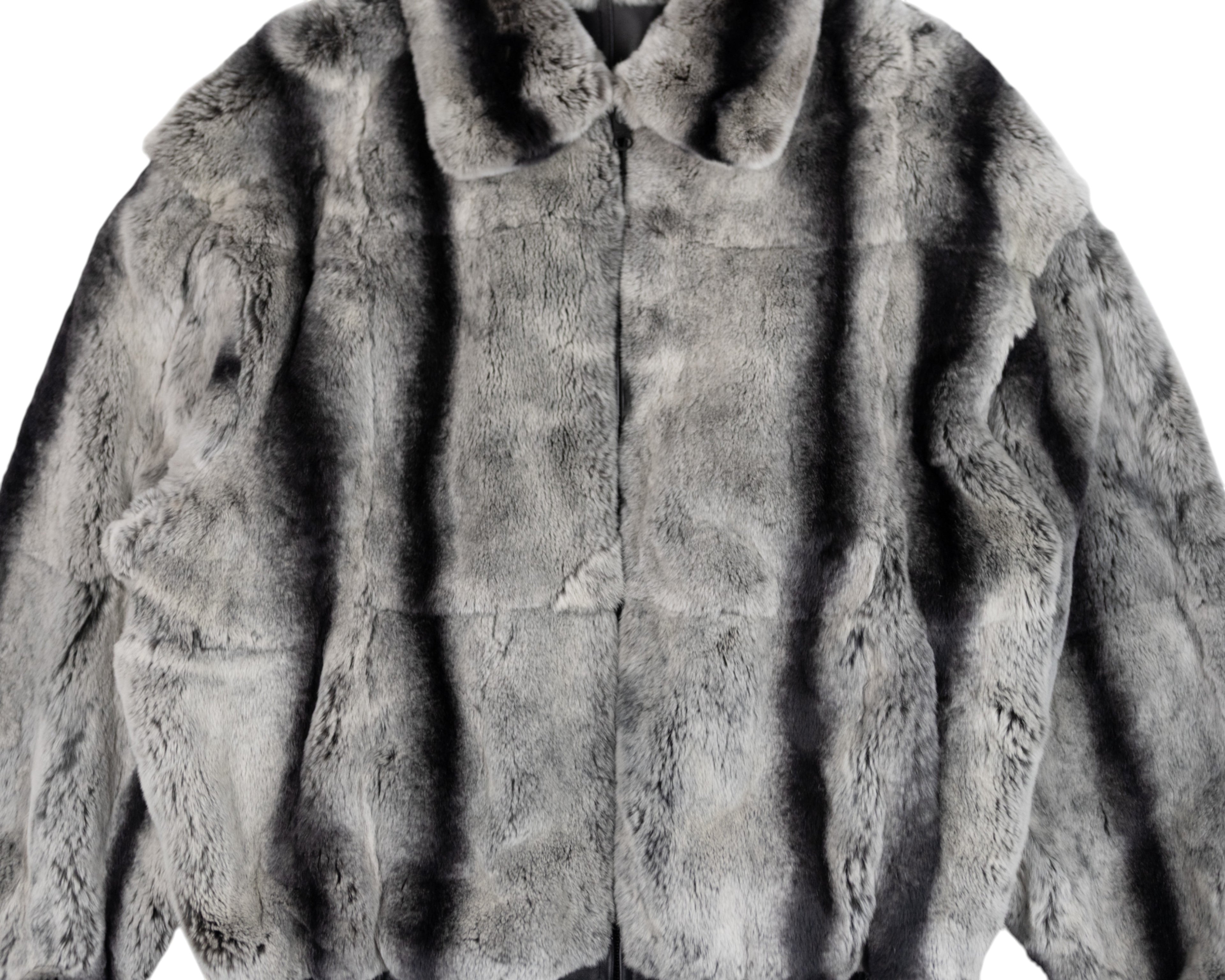Reversible Rex Rabbit Chinchilla Leather Jacket