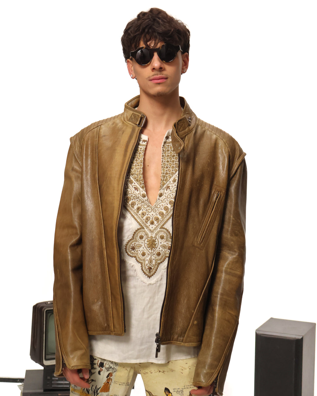 Roberto Cavalli linen blouse with metallic embroidery