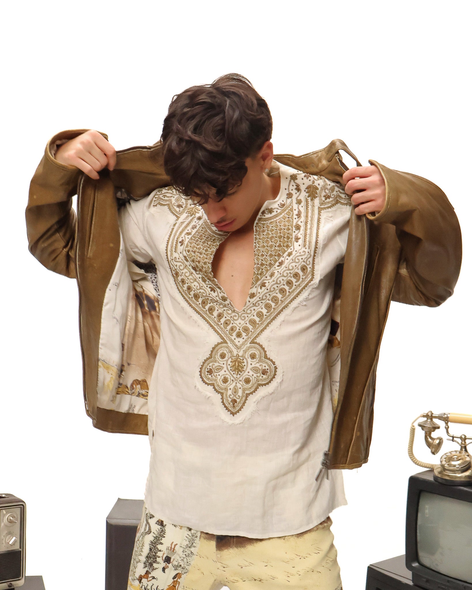 Roberto Cavalli linen blouse with metallic embroidery