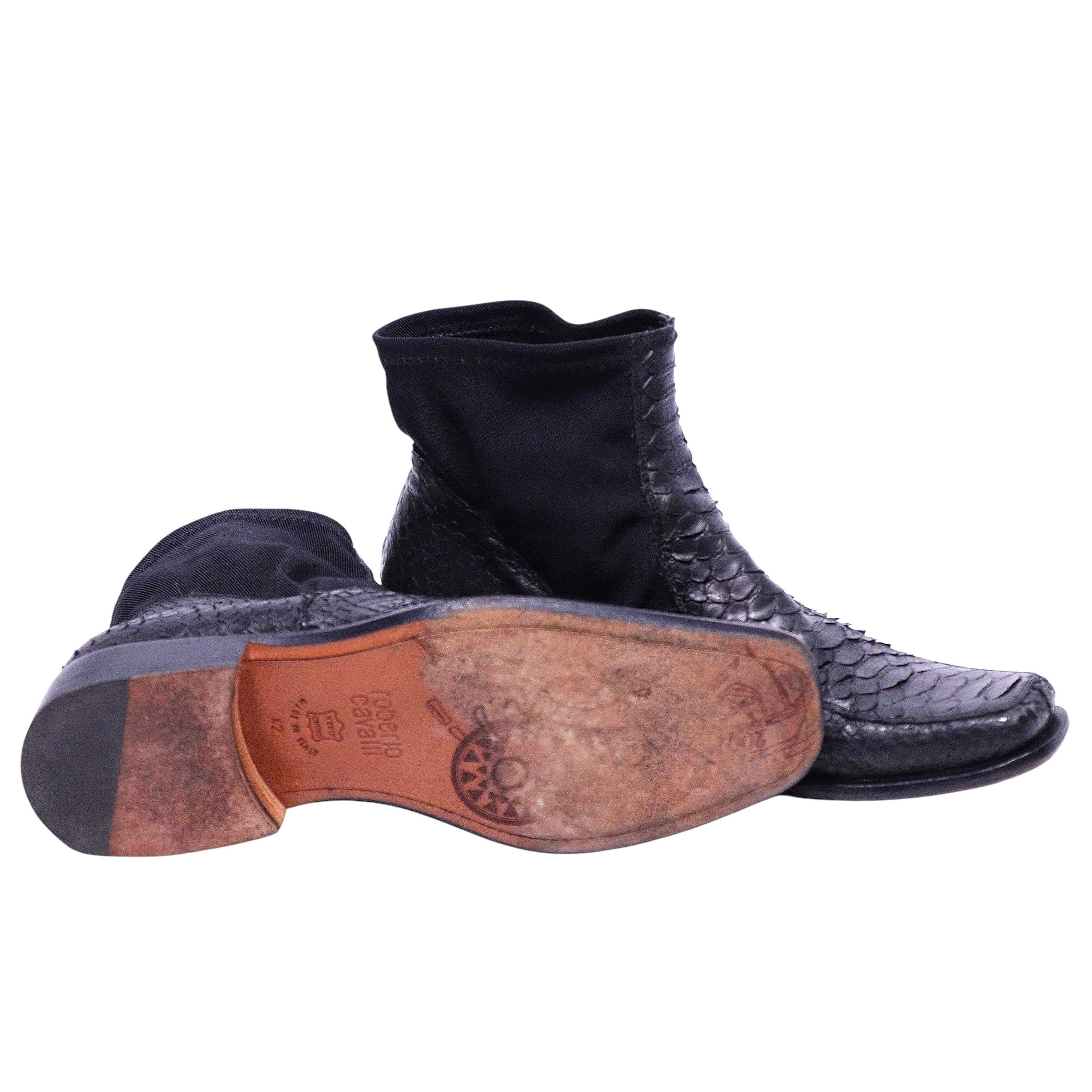 Roberto Cavalli black python leather chelsea boots