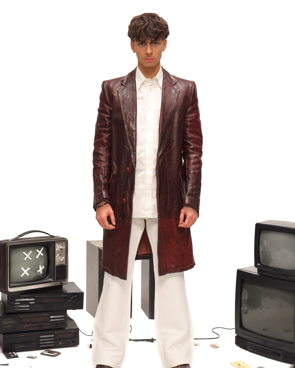 Carol Christan Poel long leather burgundy coat Fall 04/05