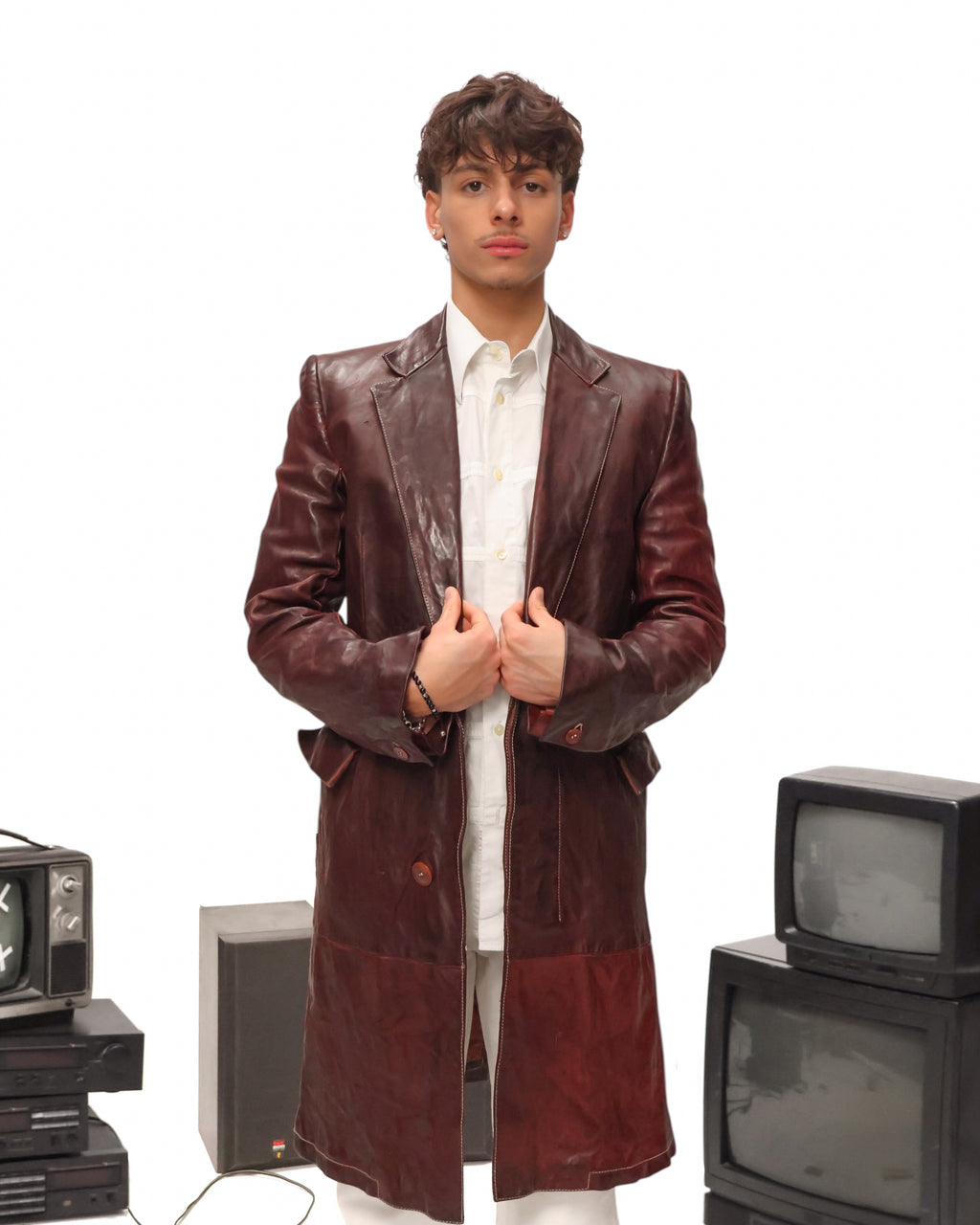 Carol Christan Poel long leather burgundy coat Fall 04/05
