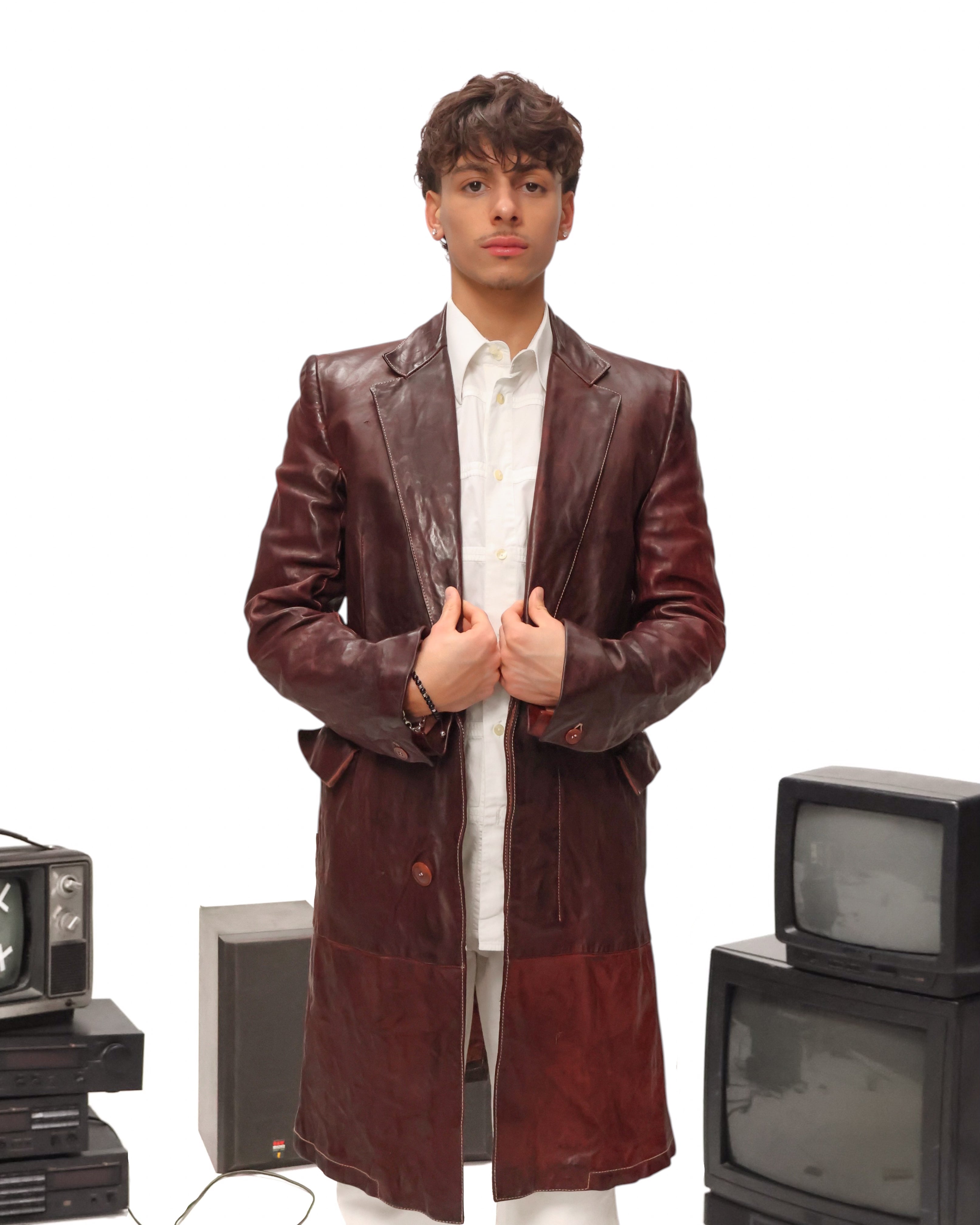 Carol Christan Poel long leather burgundy coat Fall 04/05