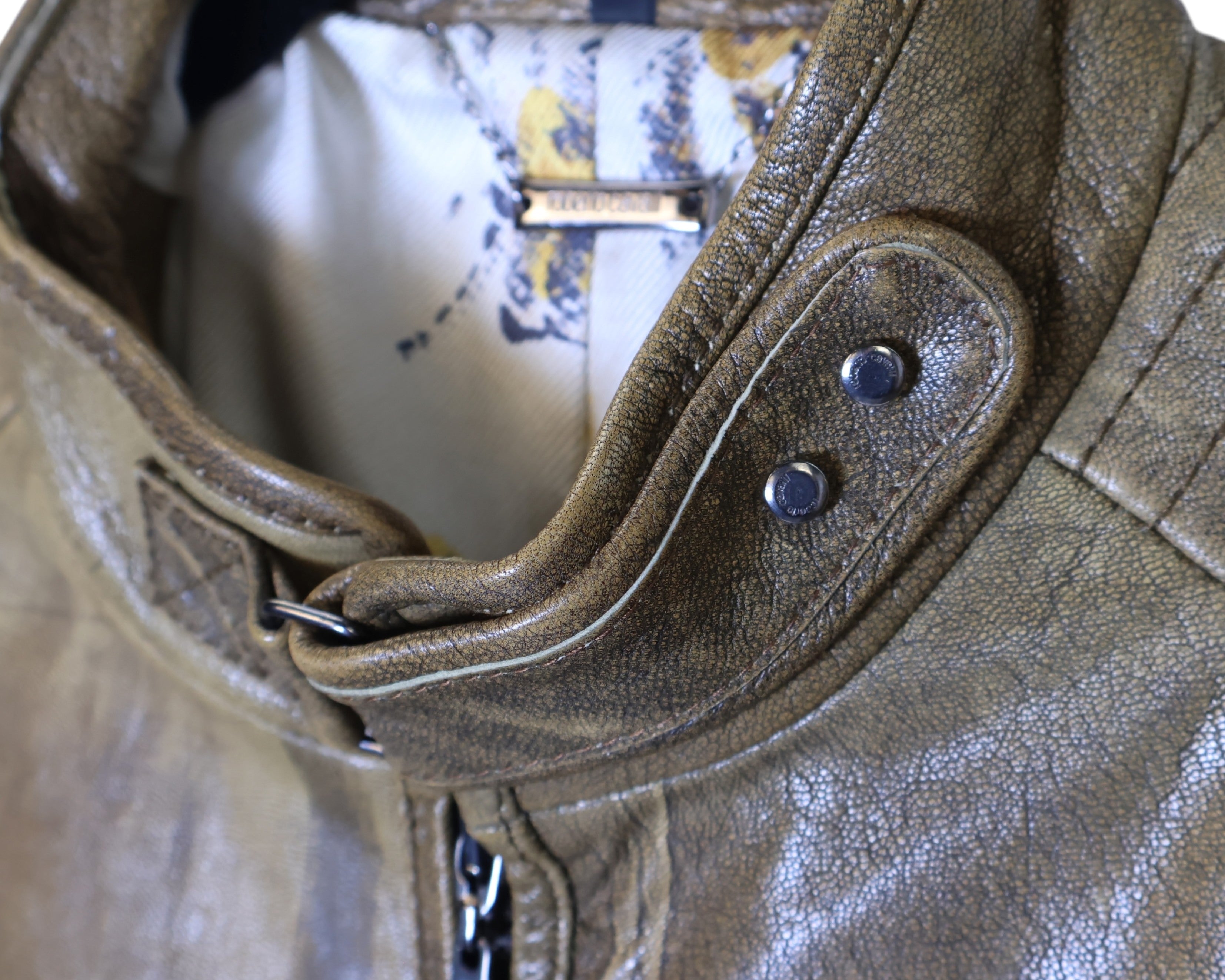 Roberto Cavalli leather jacket with silk lining Safari collection