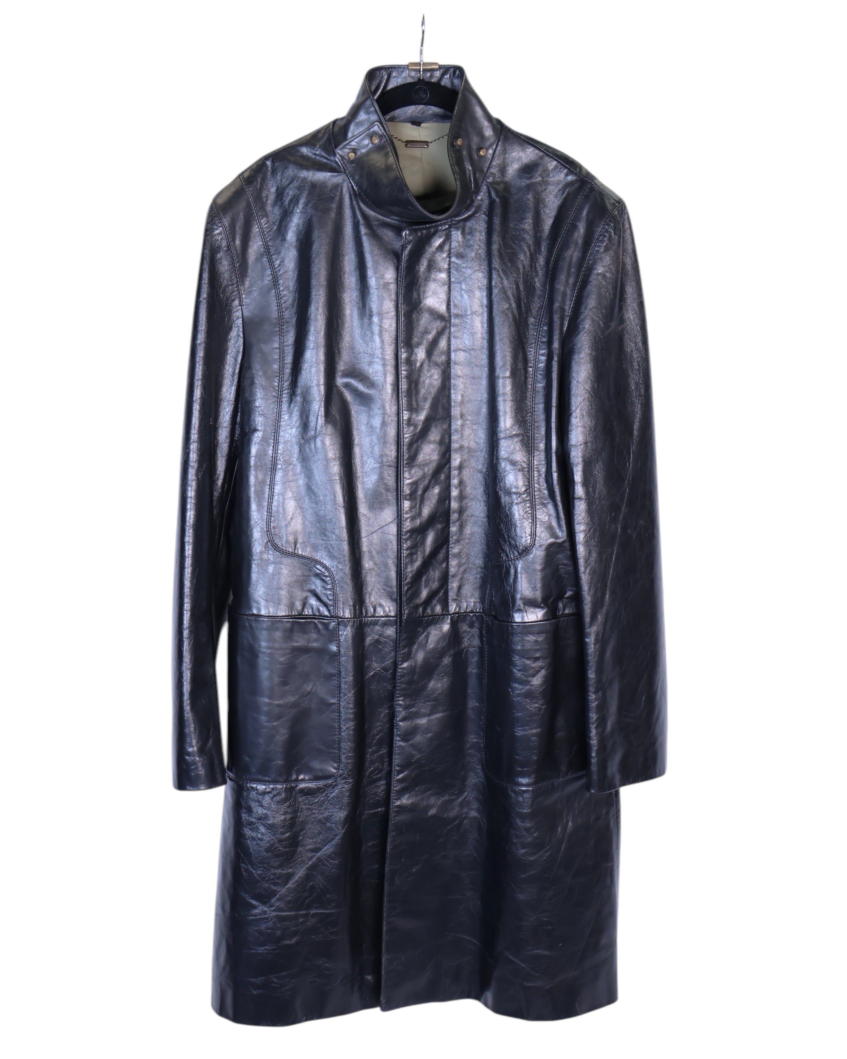 Roberto Cavalli long black leather jacket