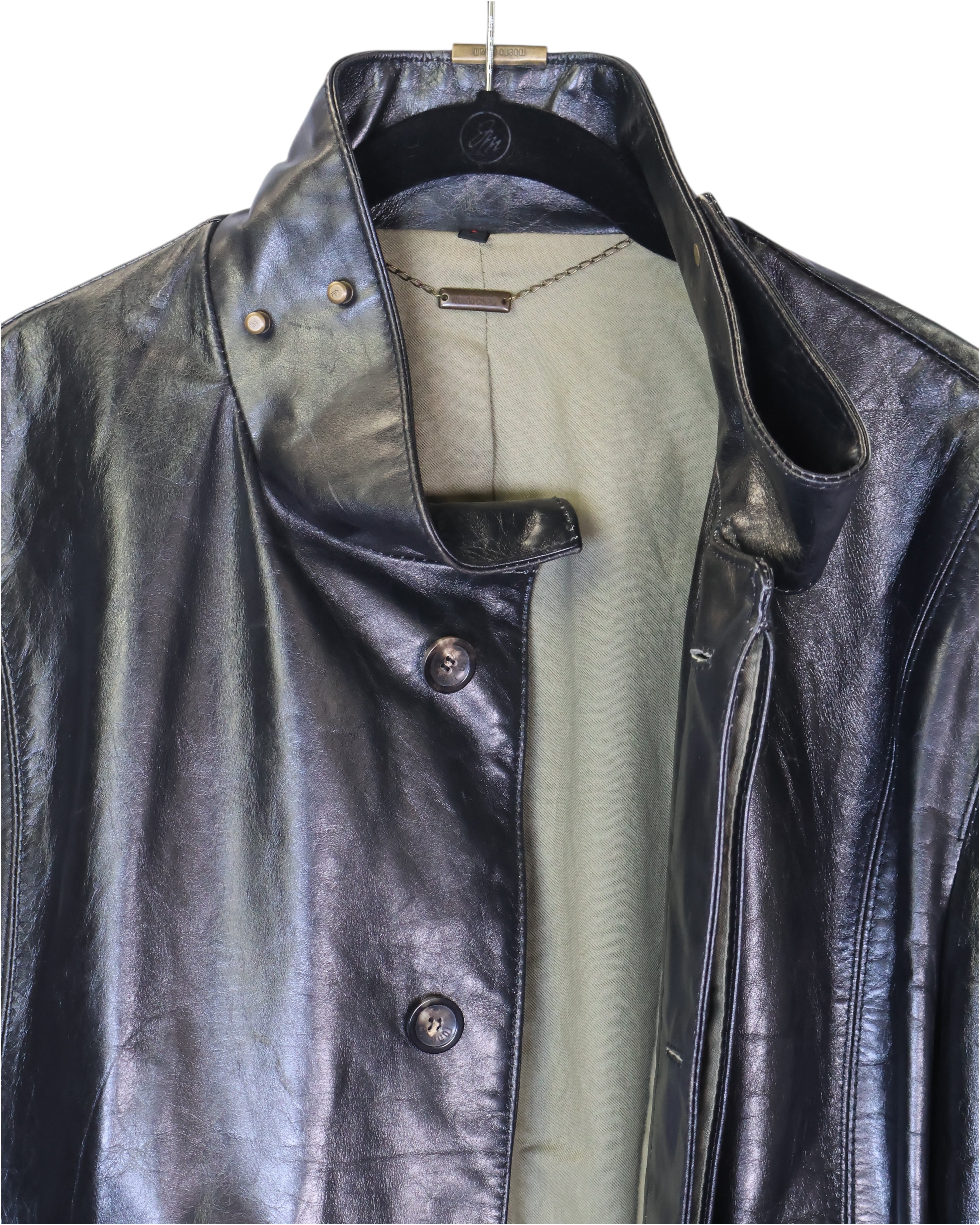 Roberto Cavalli long black leather jacket