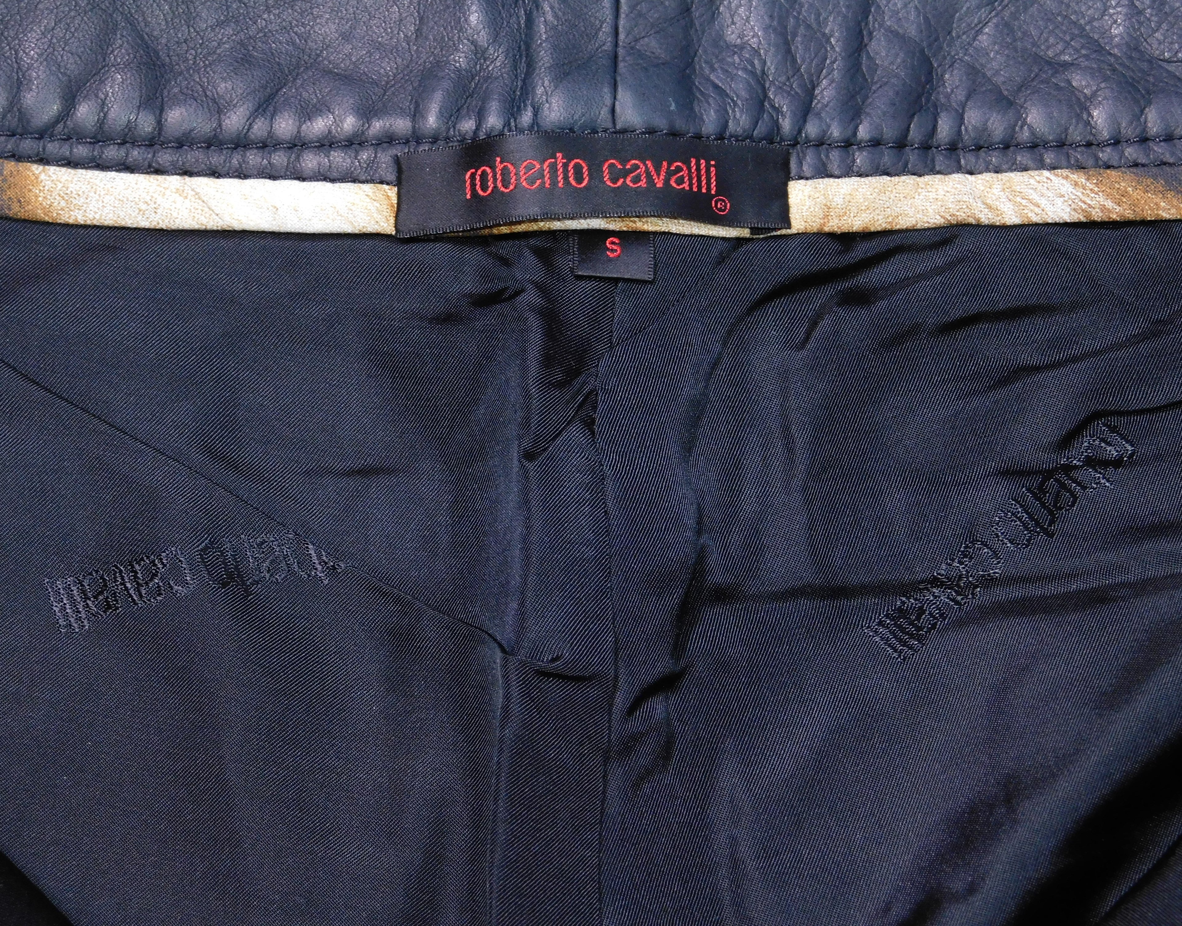 Roberto Cavalli dark blue leather pants