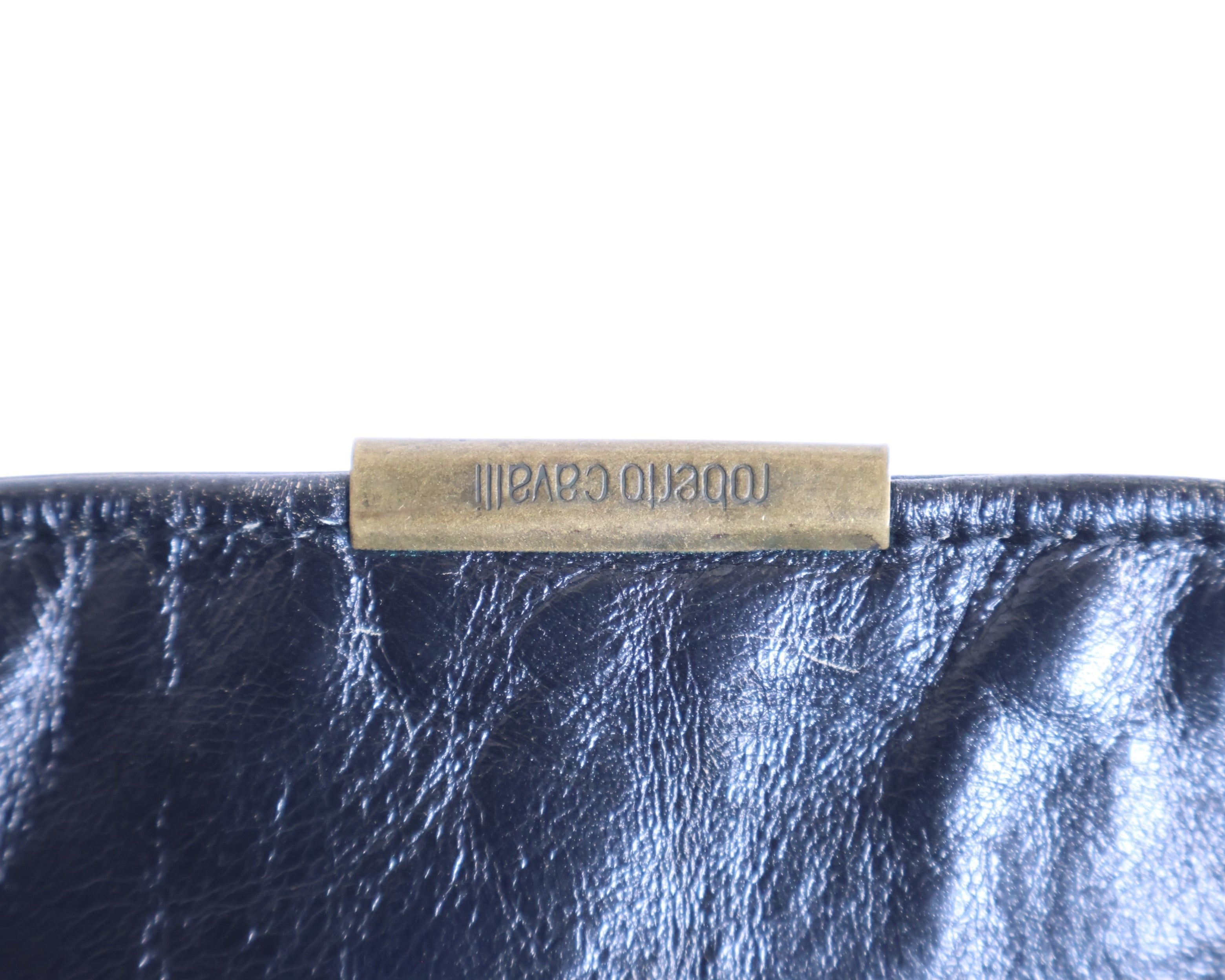 Roberto Cavalli long black leather jacket