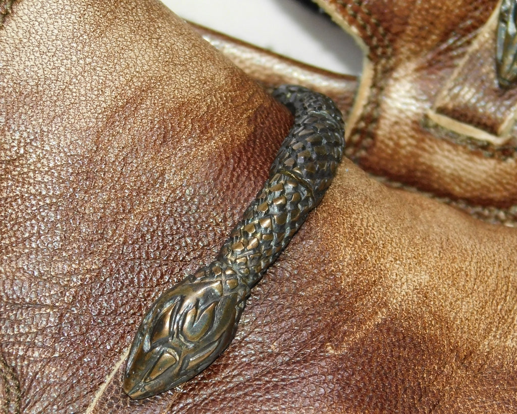 Roberto Cavalli brown leather loafers with metal snake ornament