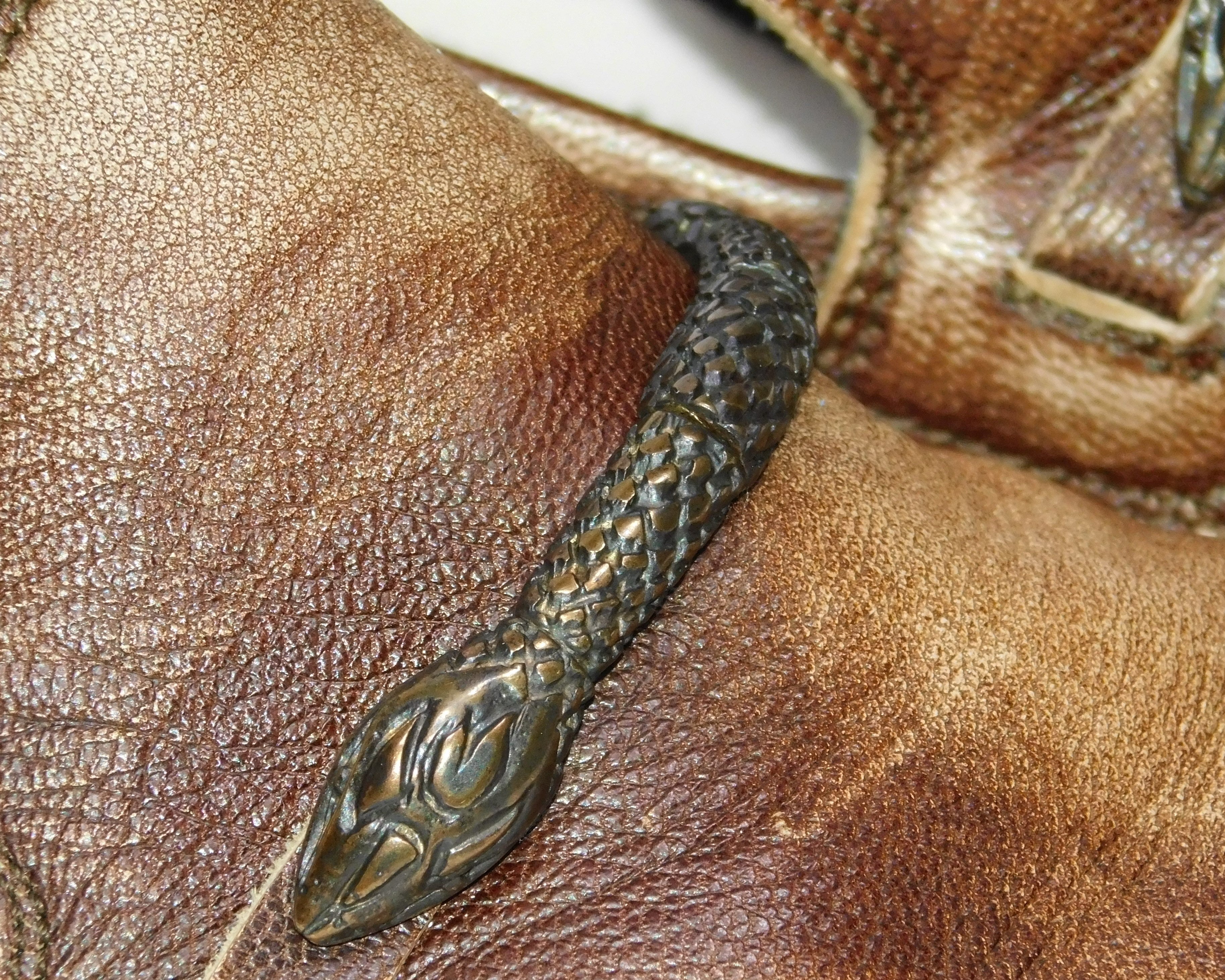 Roberto Cavalli brown leather loafers with metal snake ornament