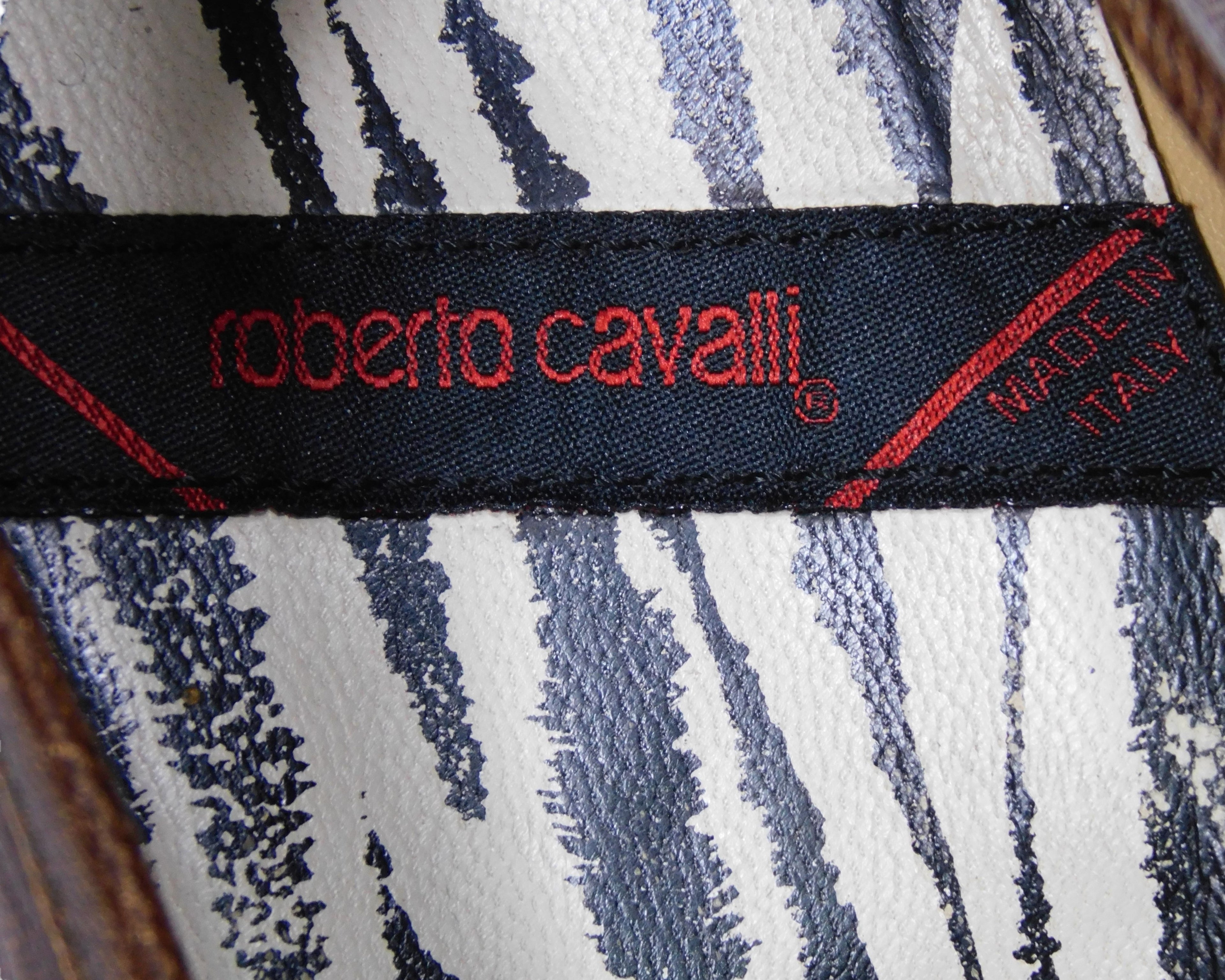 Roberto Cavalli brown leather loafers with metal snake ornament