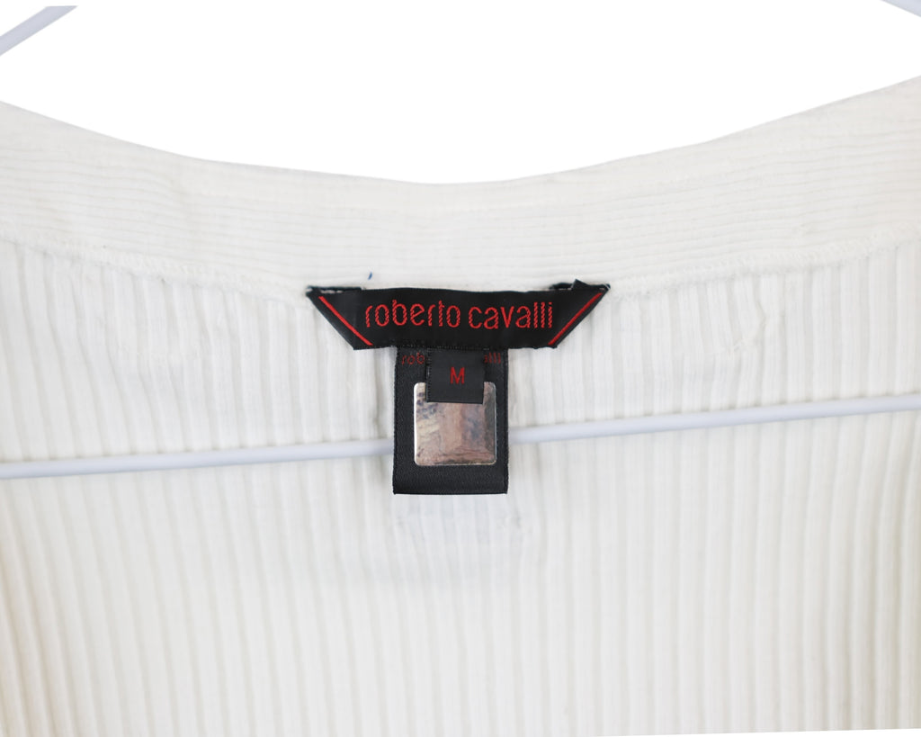 Roberto Cavalli White Top with Metallic Embroidered Neckline