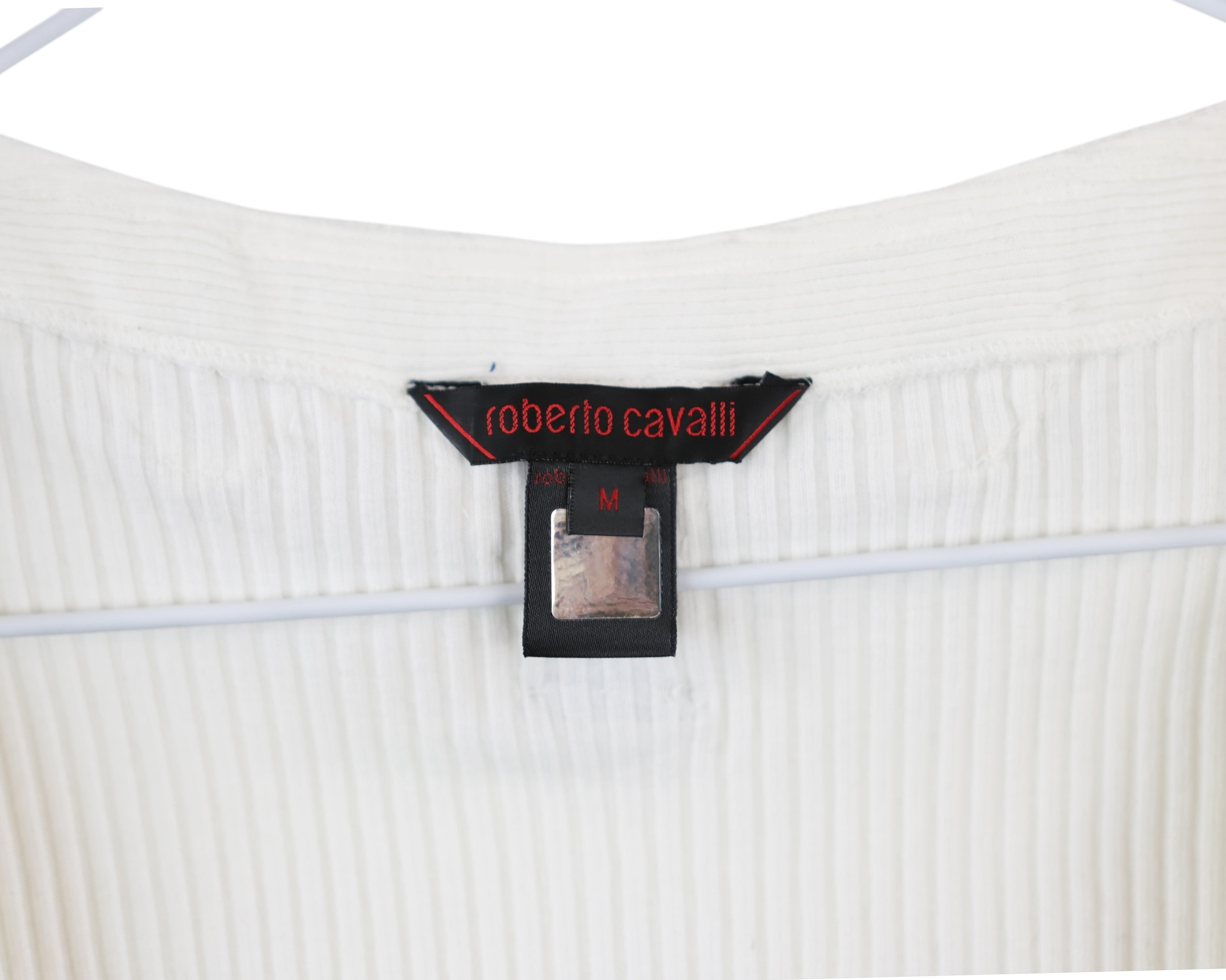 Roberto Cavalli White Top with Metallic Embroidered Neckline
