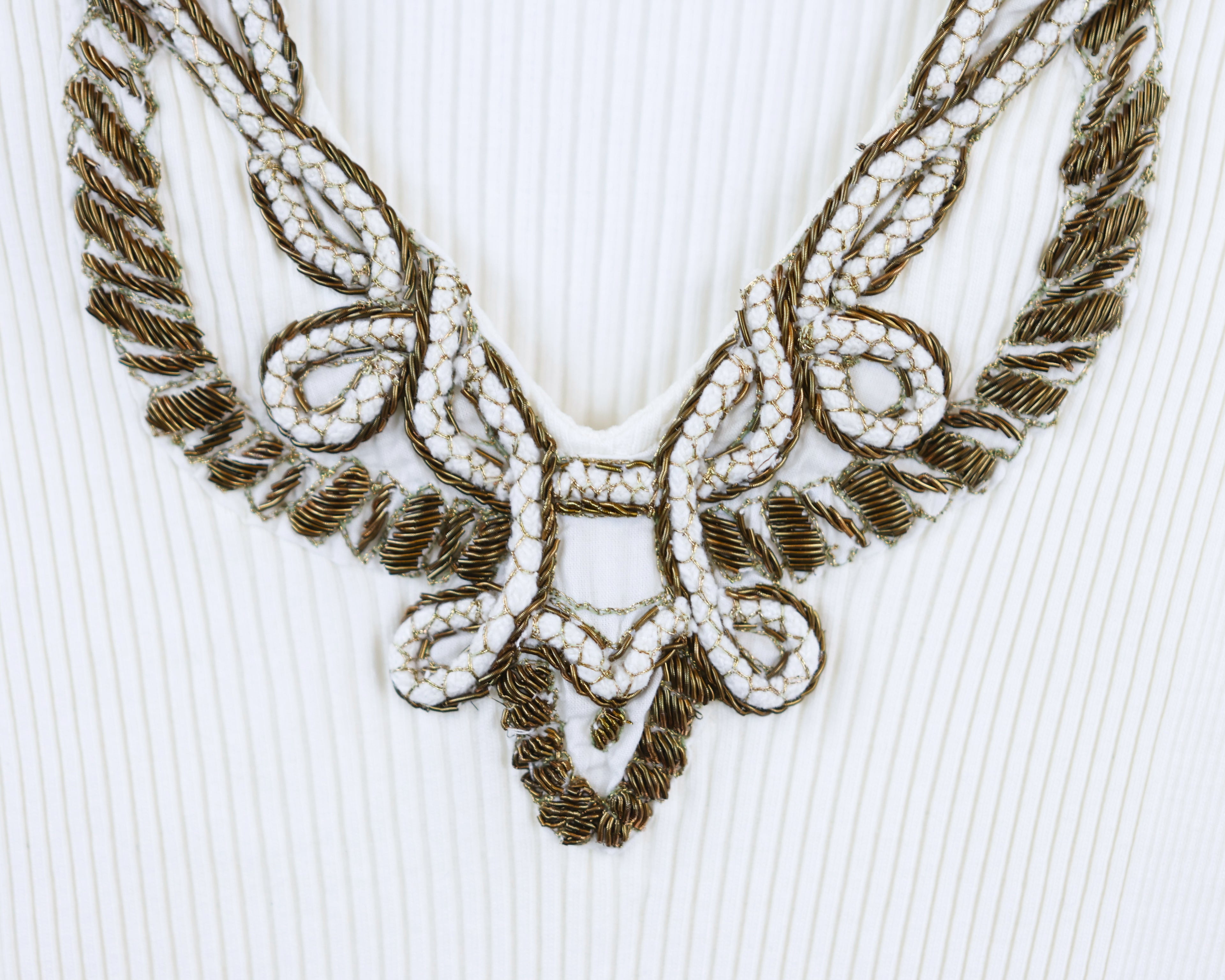 Roberto Cavalli White Top with Metallic Embroidered Neckline