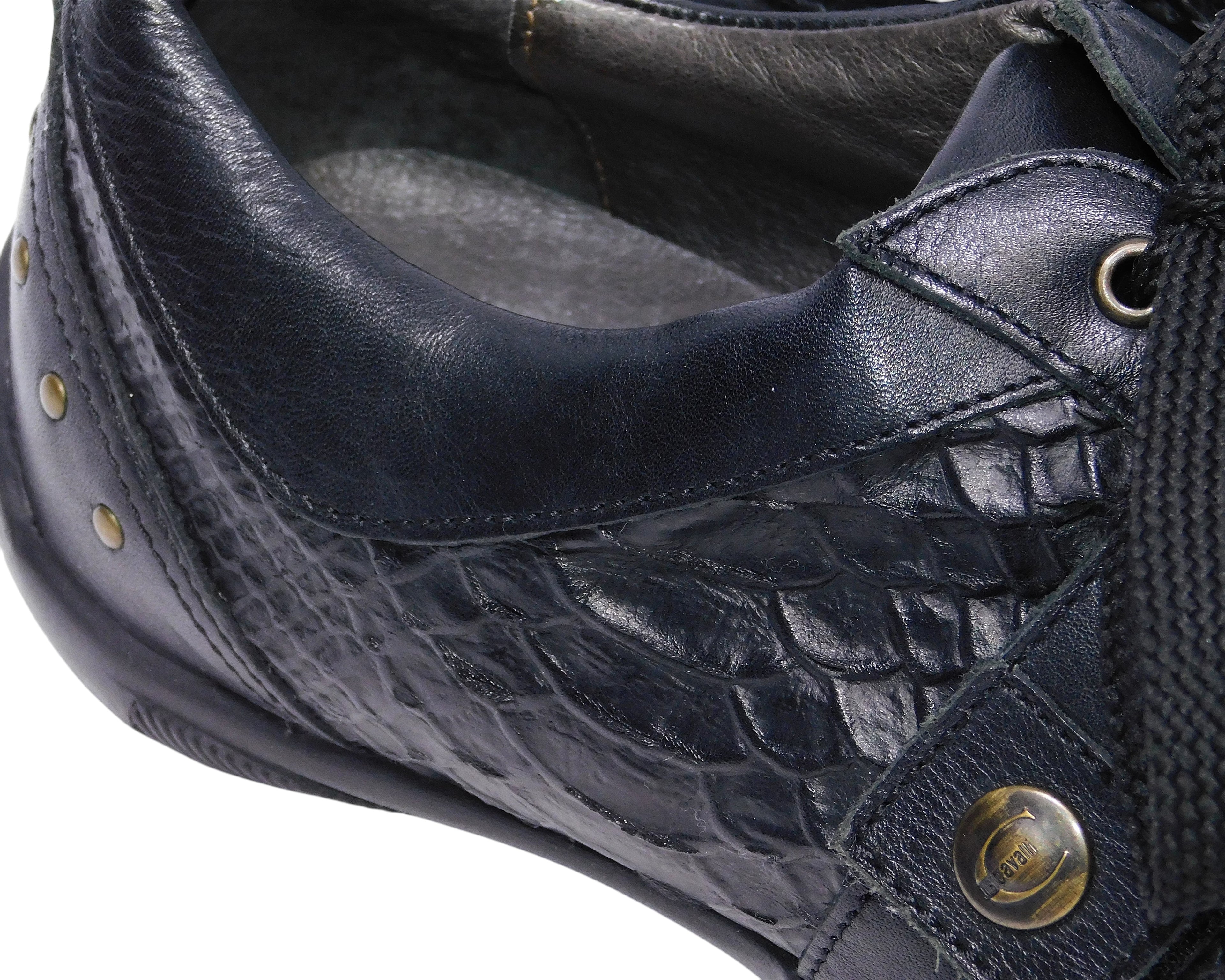 Just Cavalli black leather sneakers with snake-embossed leather and studded details