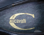 Just Cavalli black leather sneakers with snake-embossed leather and studded details