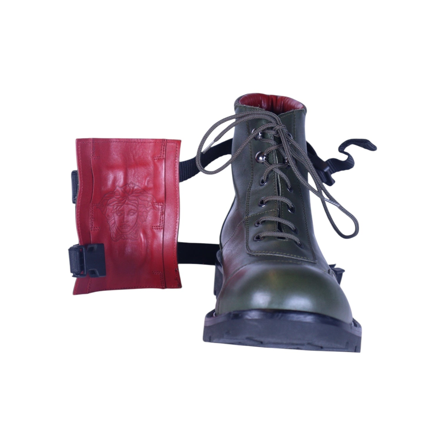 Versace medusa green leather boot