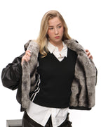 Reversible Rex Rabbit Chinchilla Leather Jacket