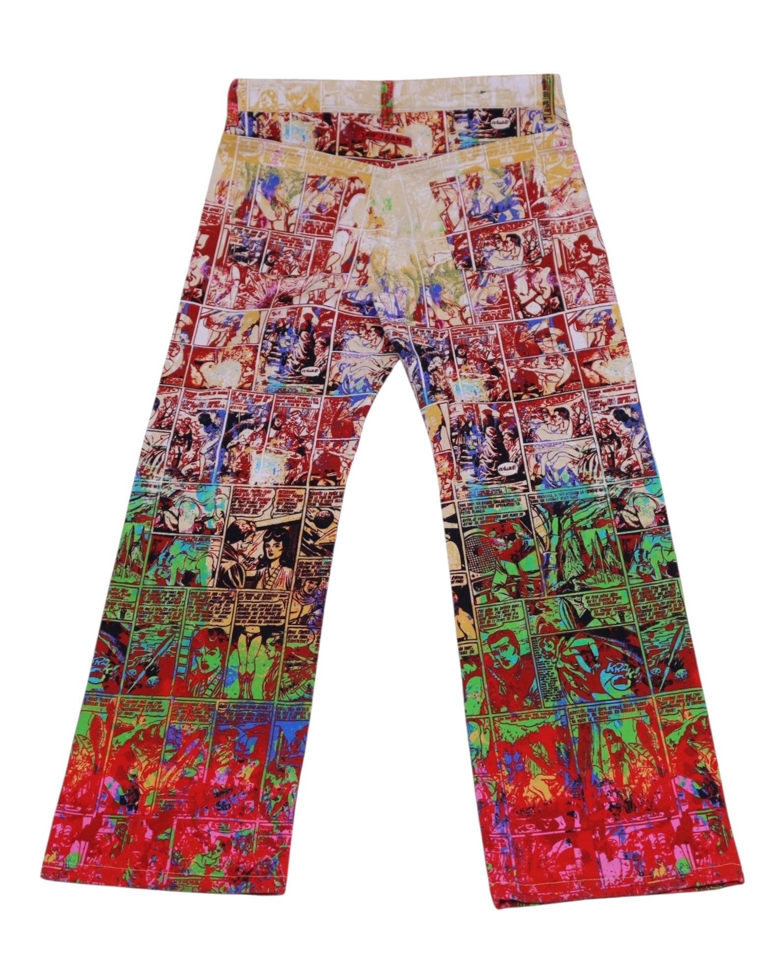 Jean Paul Gautier 90s Graphic cartoon comics print safe sex forever pants