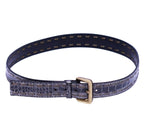 Kenji Ito Comme Ça Collection black leather belt; Japanese designer label (Comme Ça, Tokyo heritage) known for refined minimalism and craft; croc-embossed / crocodile-texture / reptile-grain / alligator-effect strap with natural sheen; sturdy full-grain cowhide/calfskin feel; matte antique-brass square buckle; clean edge stitching; adjustable holes; sleek, durable waist strap; luxury designer accessory for jeans, chinos, suits, dresses; unisex men’s/women’s belt; contemporary Japanese fashion with artisanal