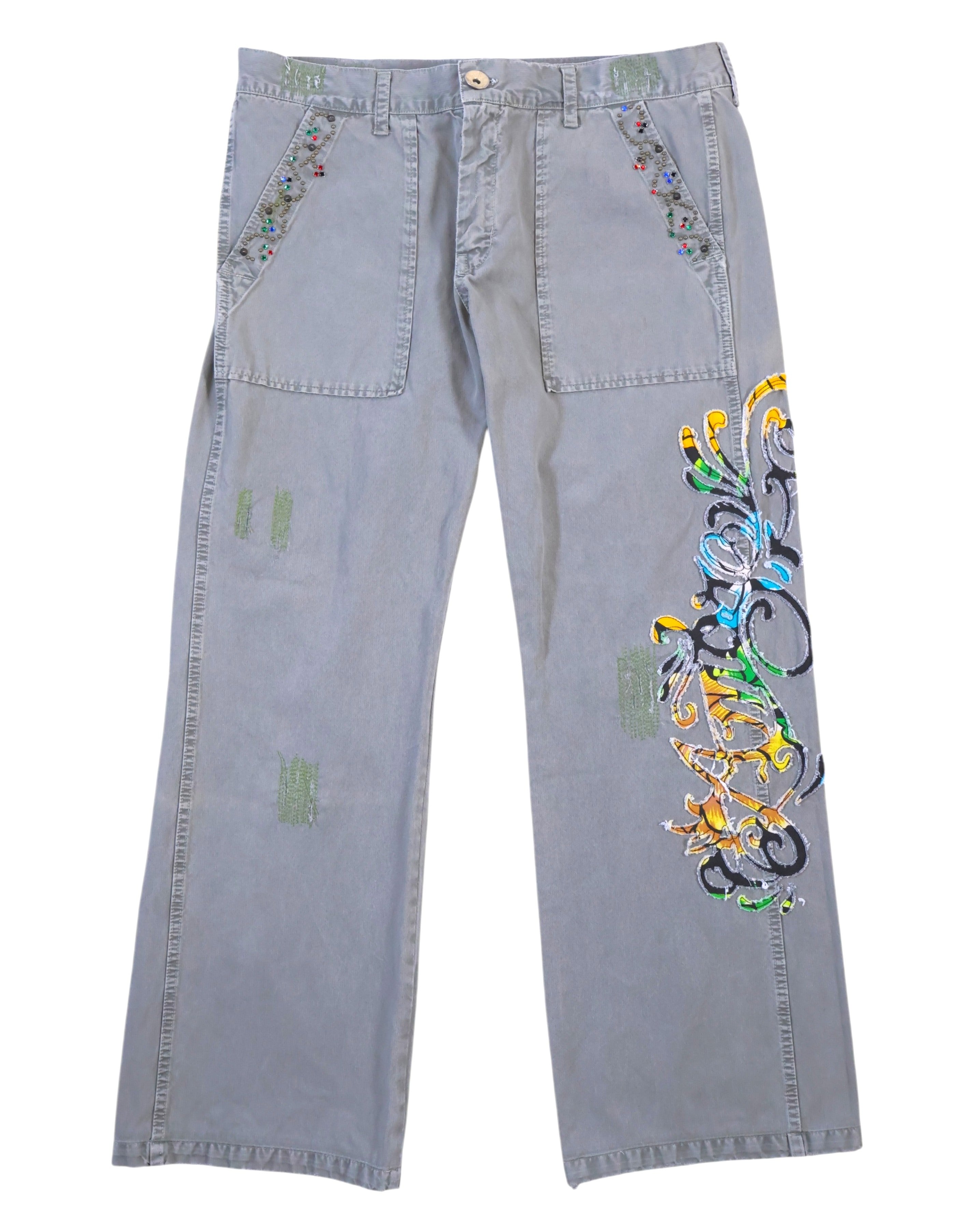 Ra-re pants with patchwork details, embroidery and studs