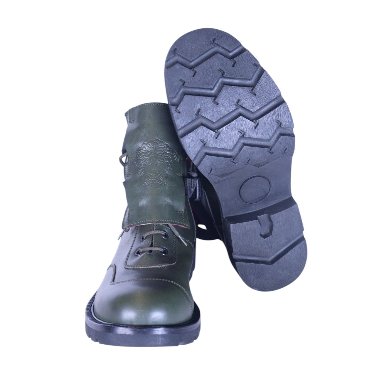 Versace medusa green leather boot