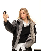 Reversible Rex Rabbit Chinchilla Leather Jacket