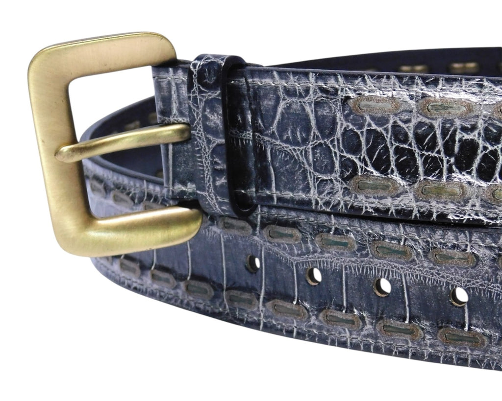Kenji Ito Comme ca collection black leather crocodile texture belt