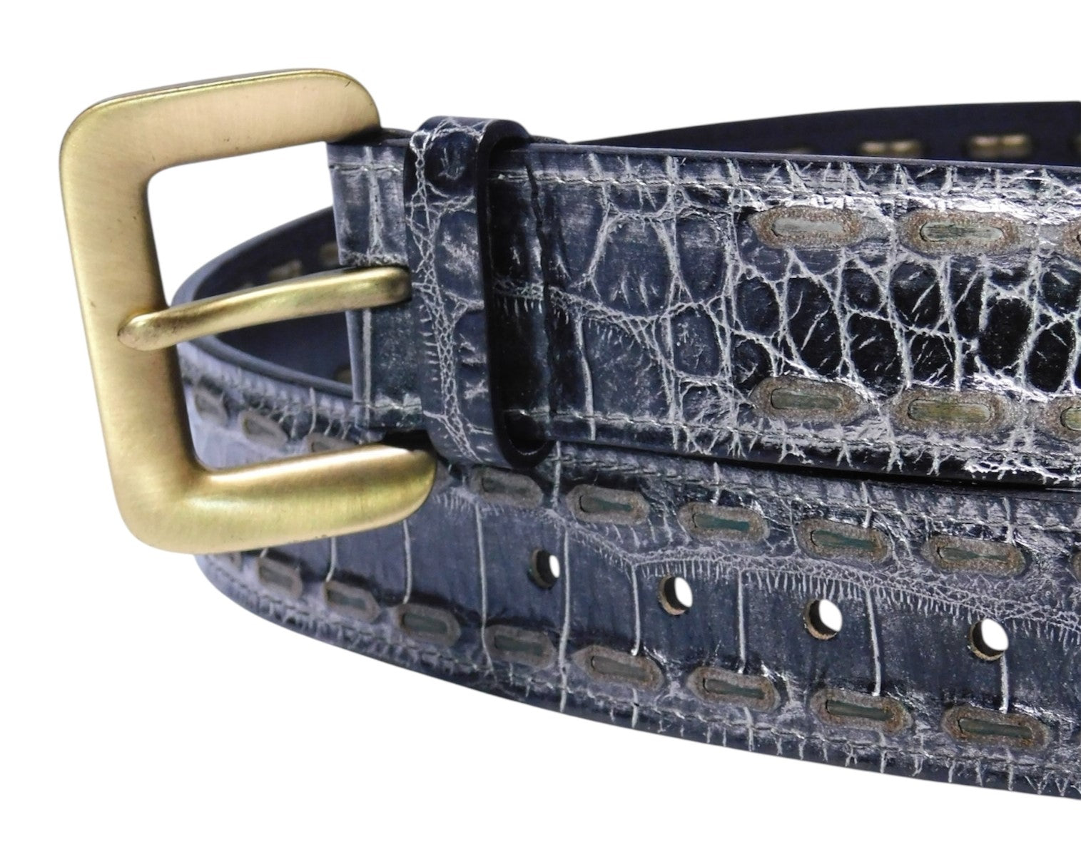 Kenji Ito Comme ca collection black leather crocodile texture belt