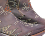 Roberto Cavalli brown leather santiag boots with python and embroidered design