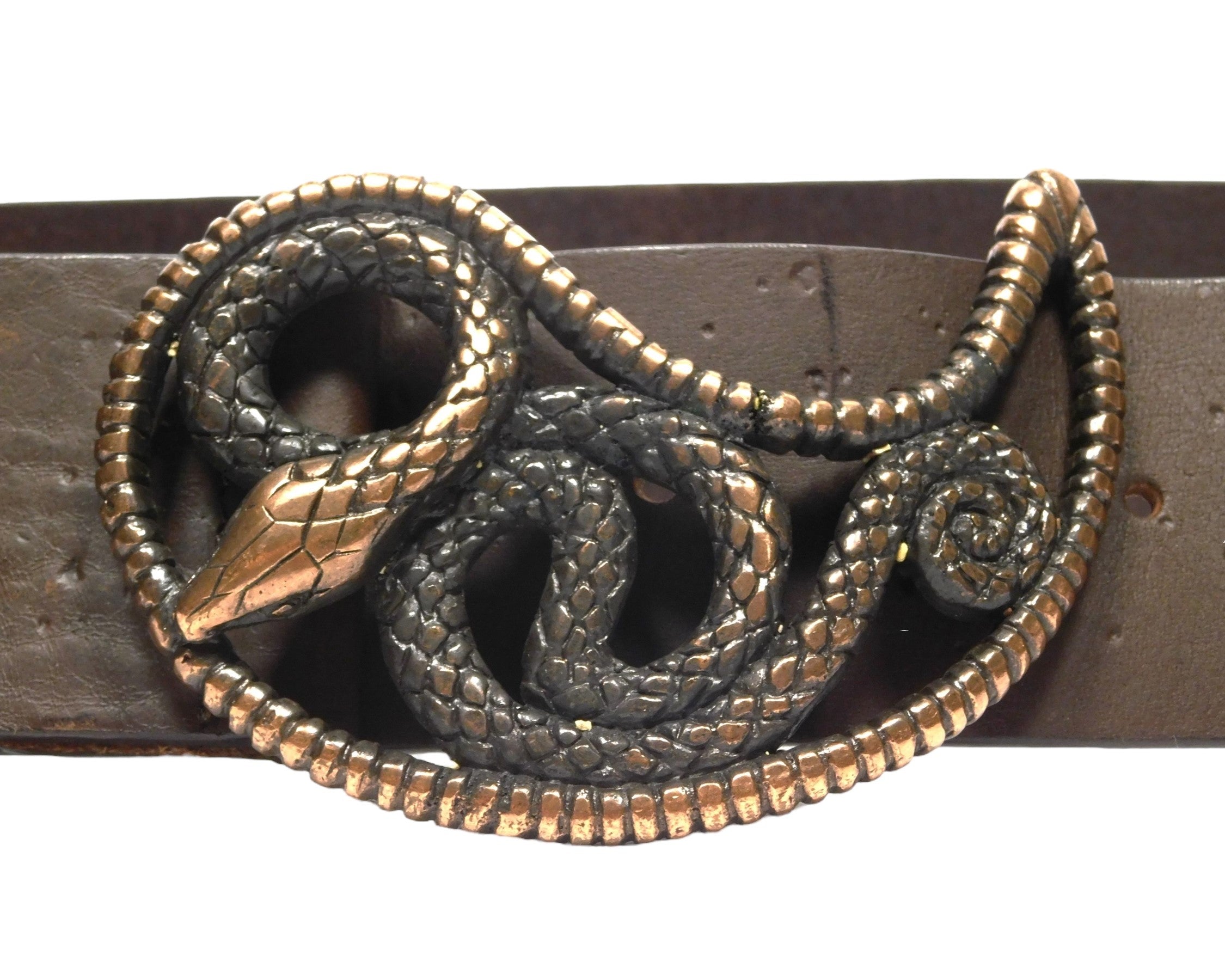 Roberto Cavalli brown leather belt with a snake buckle