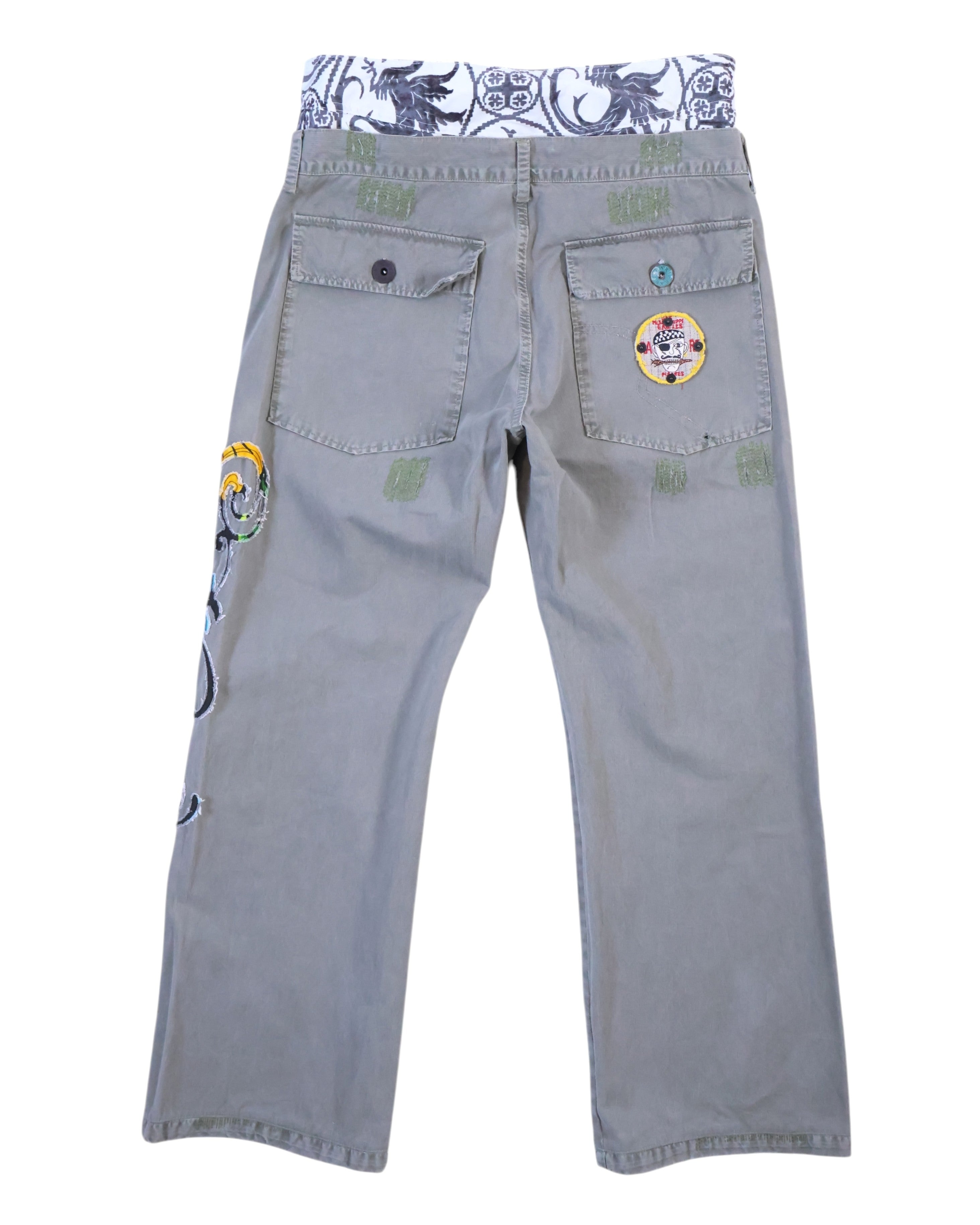 Ra-re pants with patchwork details, embroidery and studs
