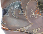 Roberto Cavalli brown leather santiag boots with python and embroidered design
