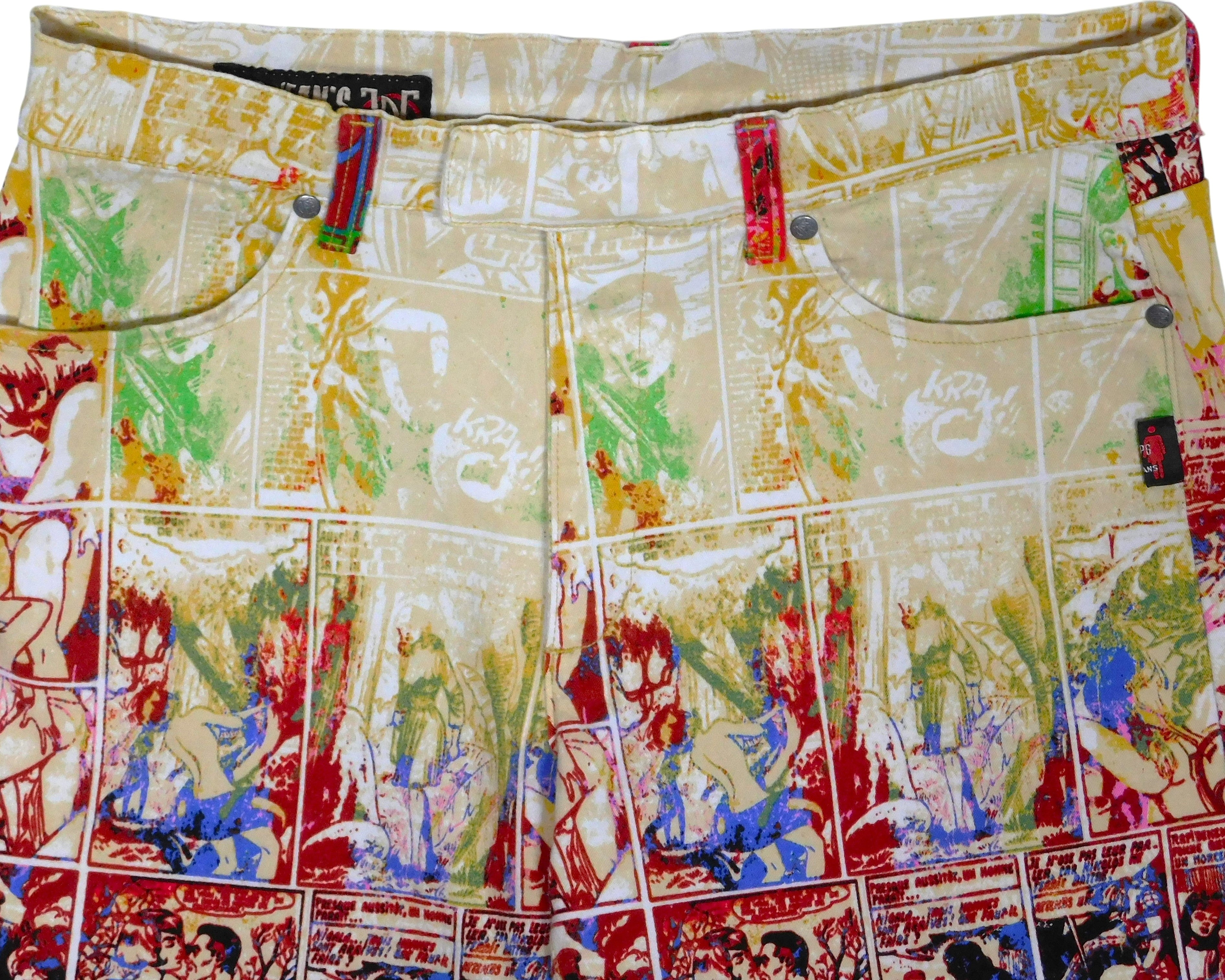 Jean Paul Gautier 90s Graphic cartoon comics print safe sex forever pants